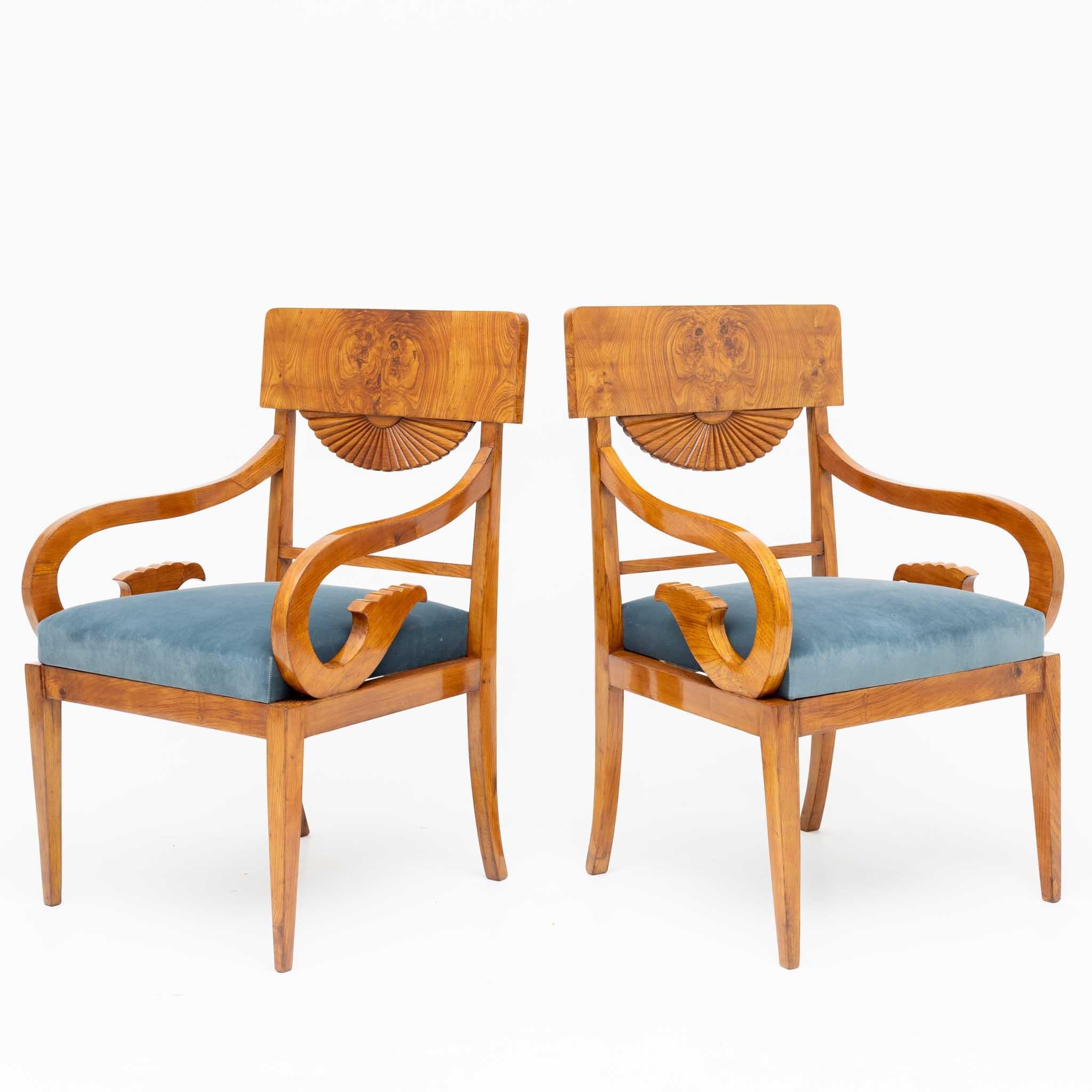 Biedermeier Armchairs with Blue Upholstery, Baltic States Around 1830 For Sale