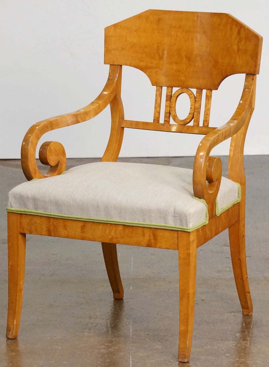 Swedish Biedermeier Armchairs of Satinwood with Linen Seats, Priced Individually