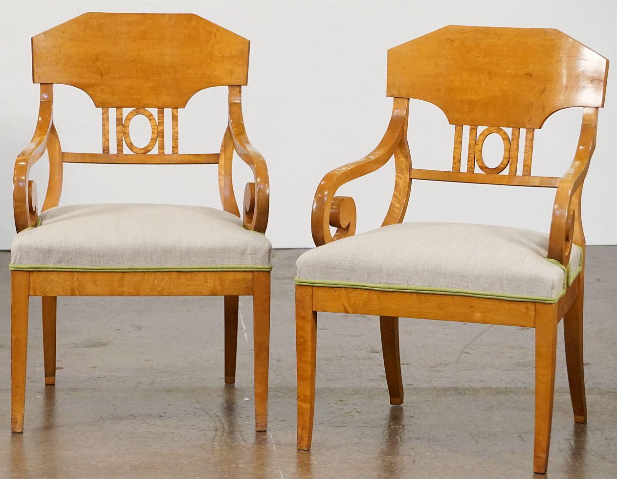Biedermeier Armchairs of Satinwood with Linen Seats, Priced Individually In Good Condition In Austin, TX