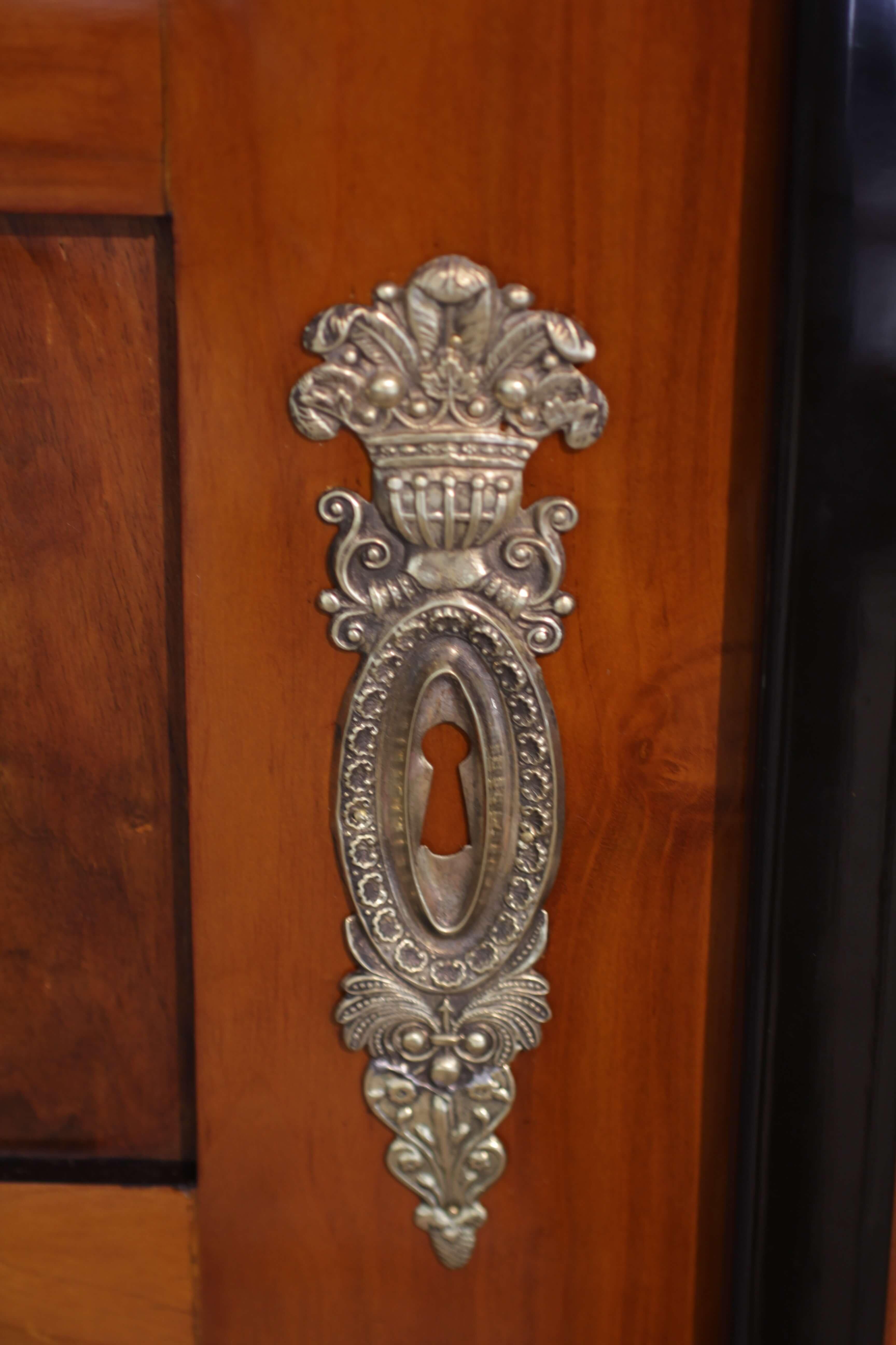 Biedermeier Armoire, Brass, Cherry and Walnut, Southwest Germany, circa 1820 1
