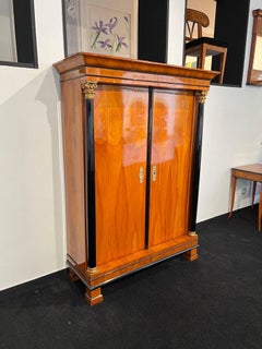 Empire Armoire, Cherry Veneer, Brass, Full Columns, Austria circa 1815