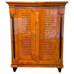 Antique Biedermeier Armoire, Cherry Veneer, Plum/Maple Inlays, South Germany circa 1820