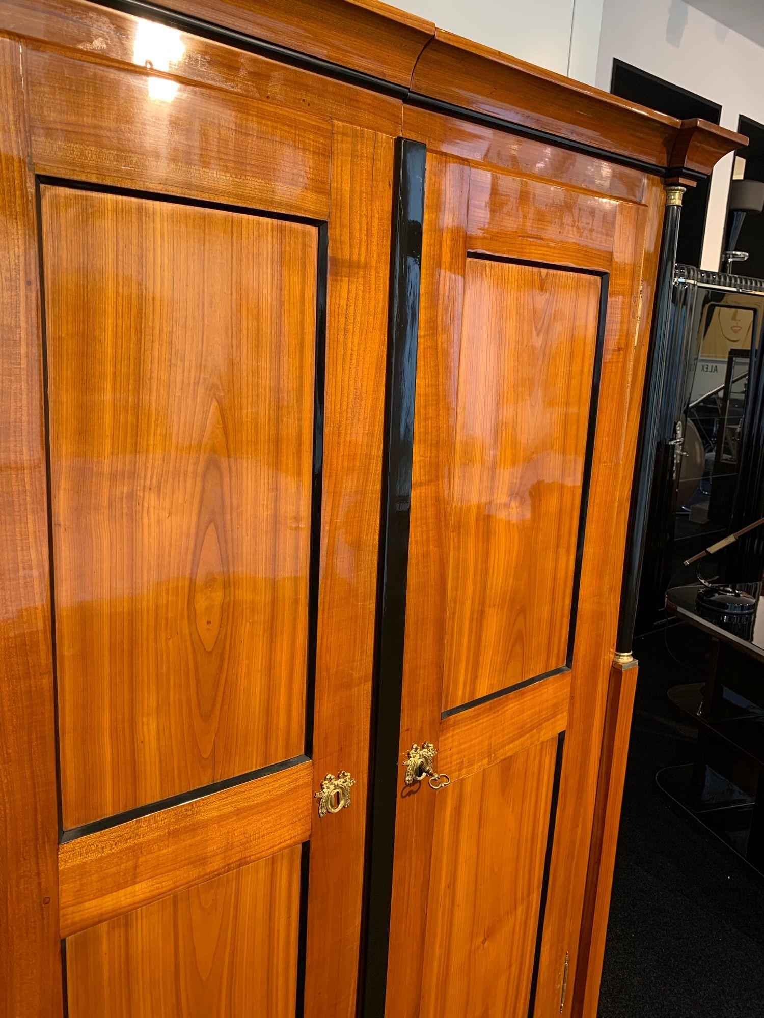 Early 19th Century Biedermeier Armoire, Cherry Wood, Brass, South Germany, circa 1820