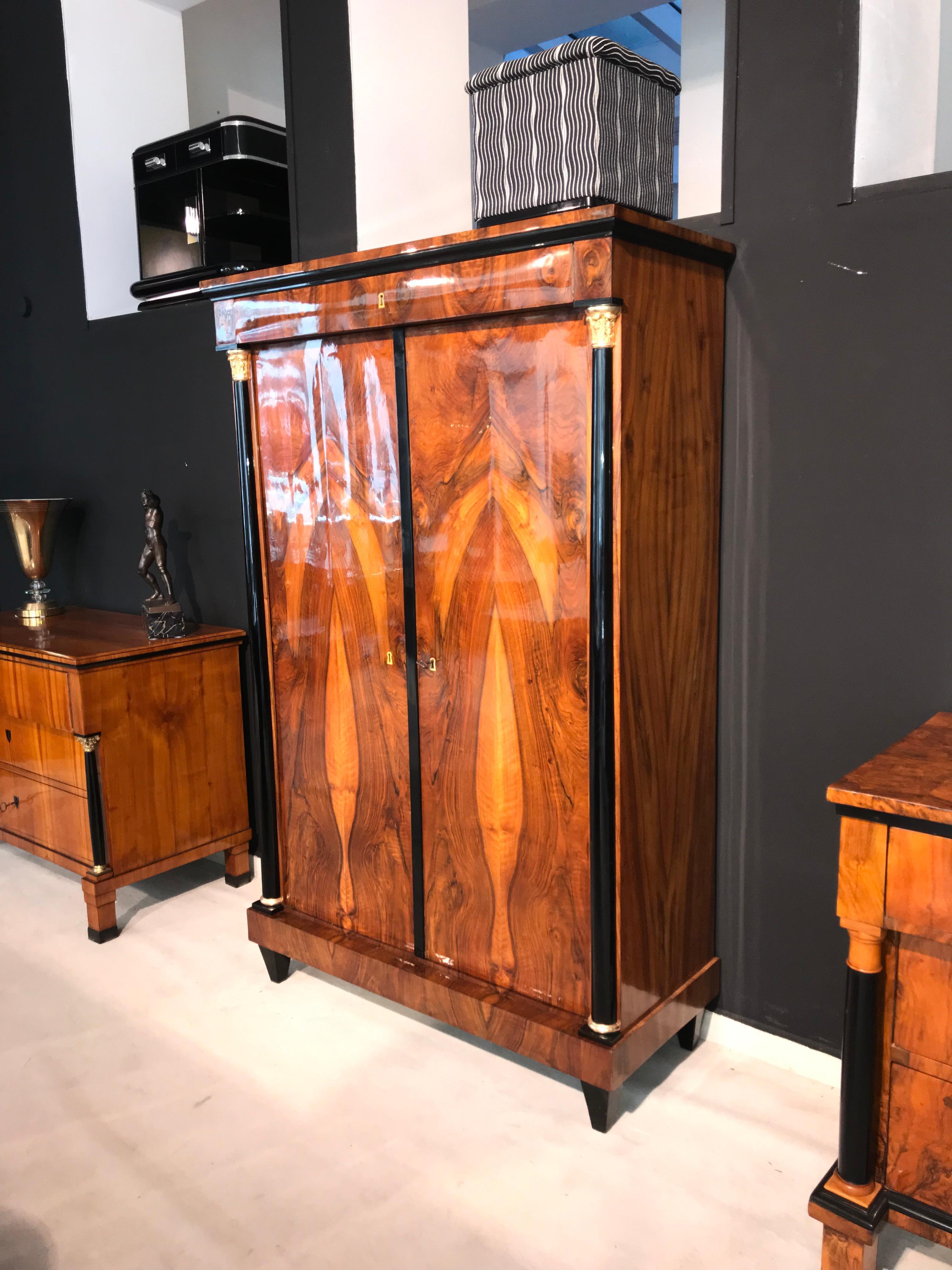 Empire Armoire, Walnut Veneer, Gold-Plate, South Germany, circa 1810s 3