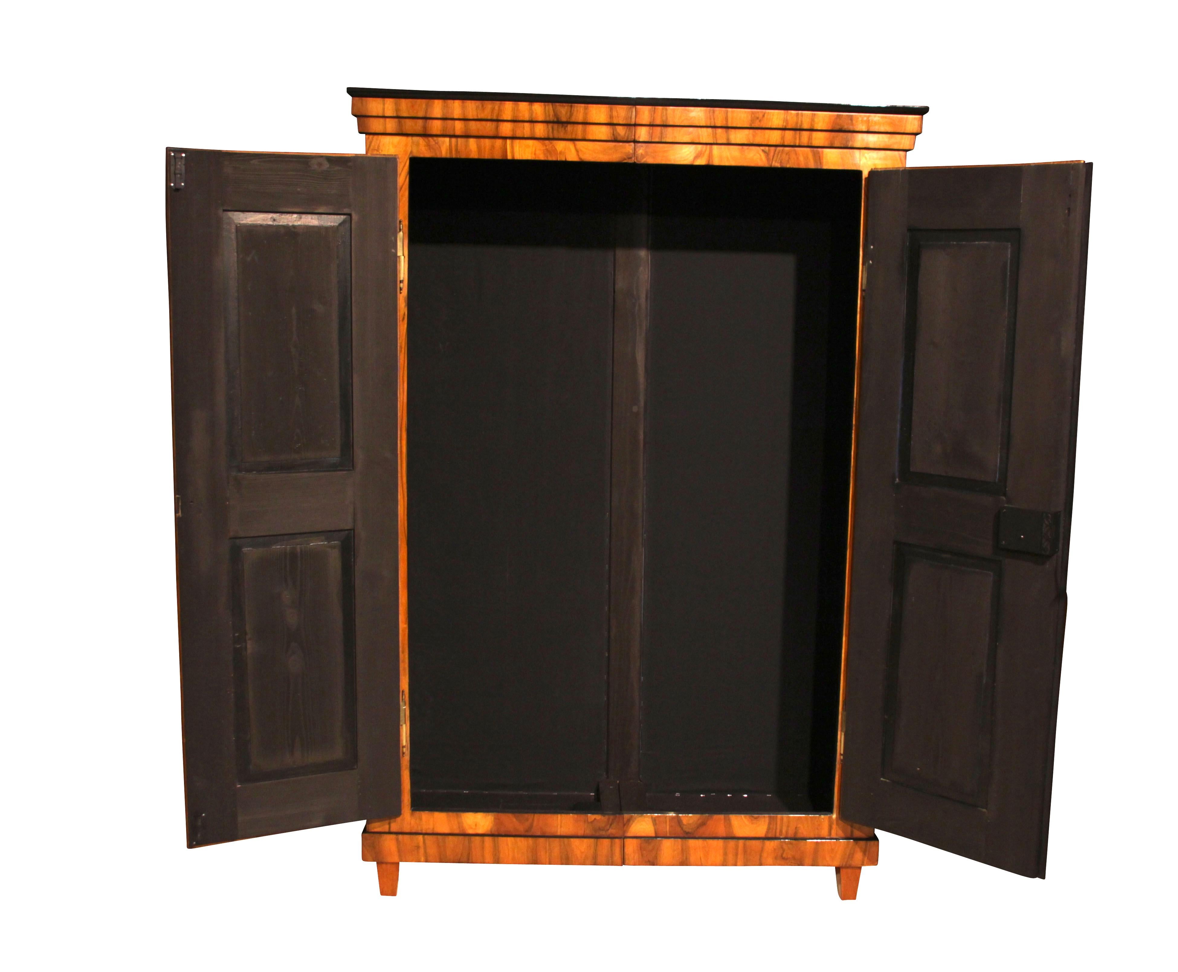 Polished Biedermeier Armoire, Walnut Veneer, South Germany, circa 1820