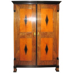 Biedermeier Armoire, Walnut with Maple and Ink Painting, Austria circa 1820