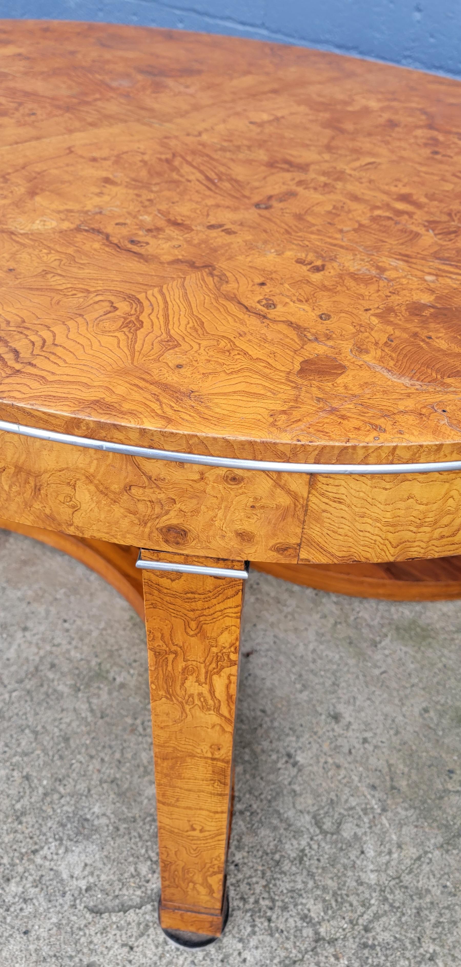 Biedermeier / Art Deco Style Burl Wood Oval Expanding Dining Table 5