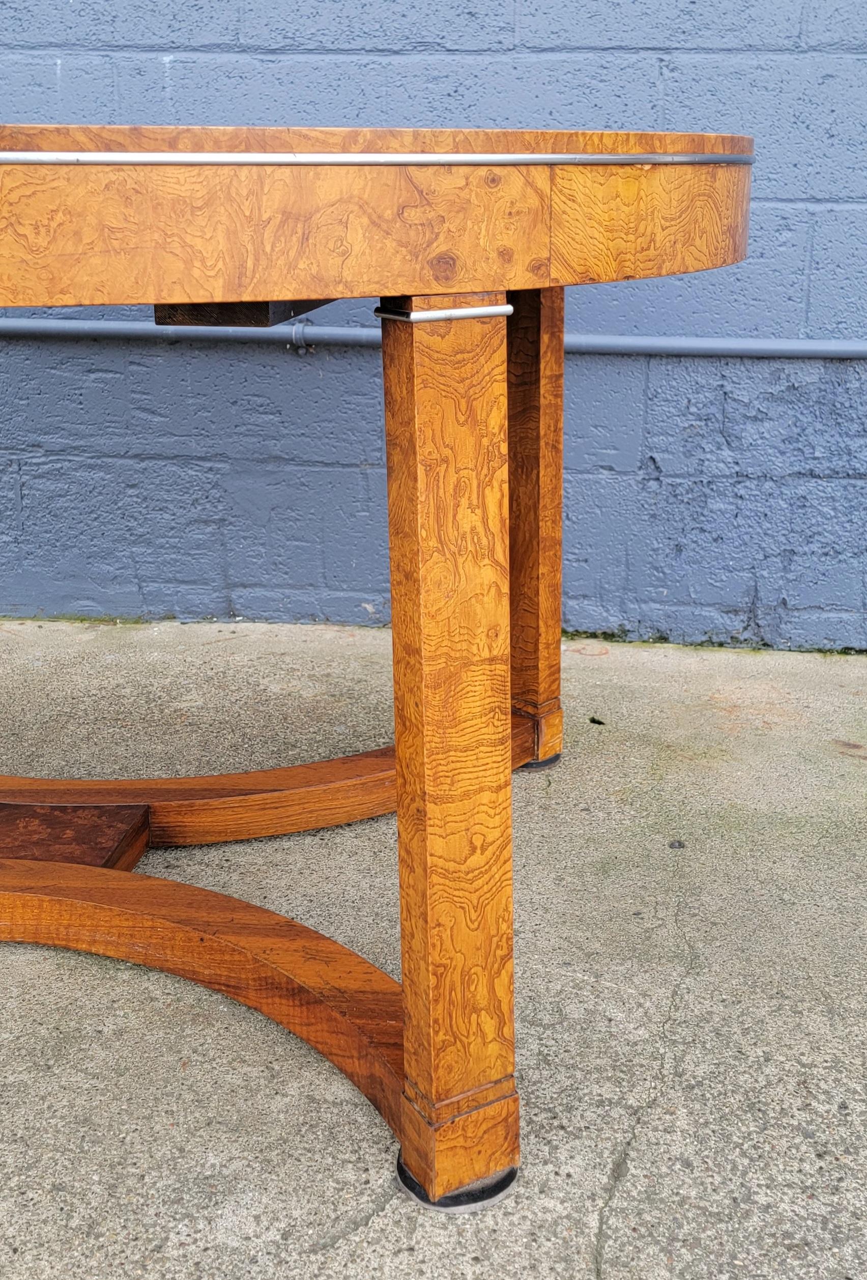 Biedermeier / Art Deco Style Burl Wood Oval Expanding Dining Table 6
