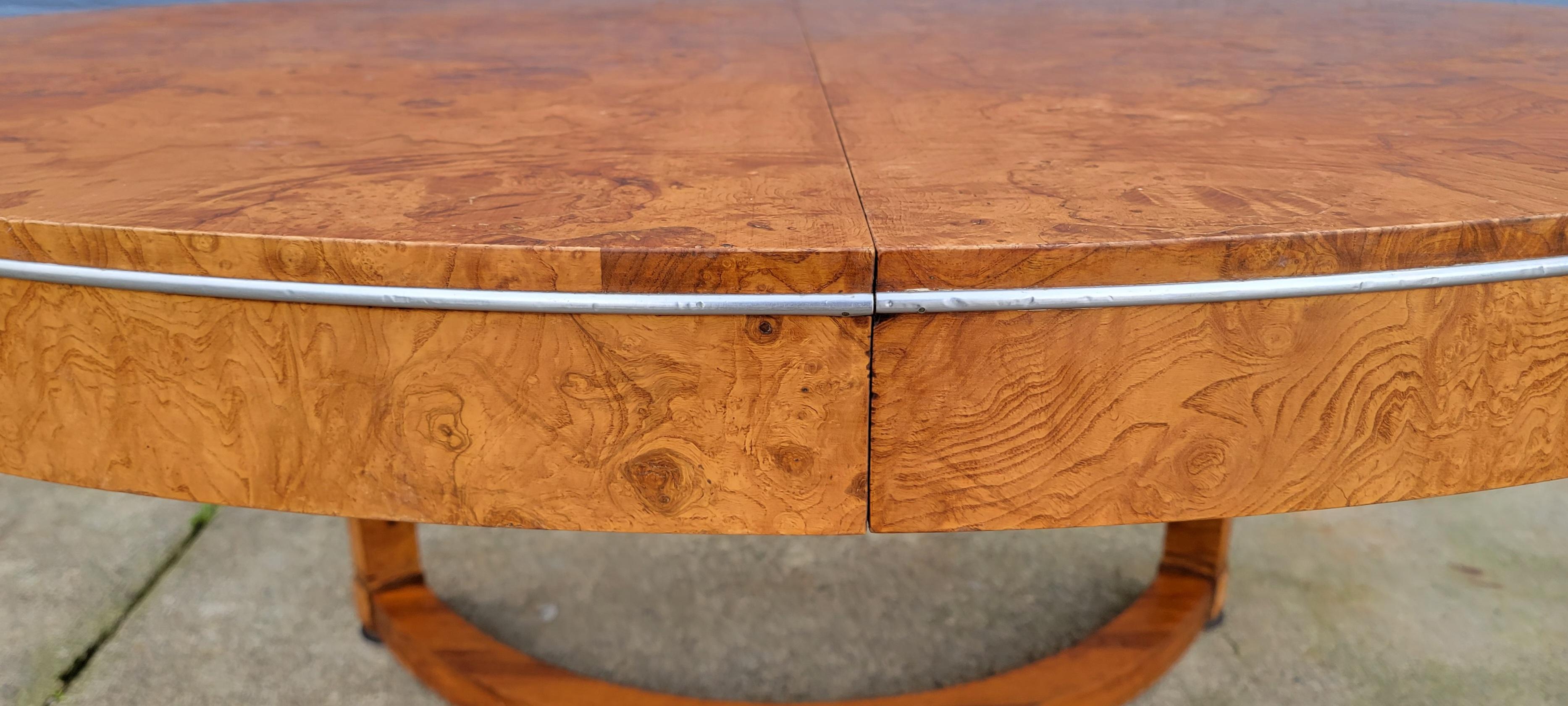 Biedermeier / Art Deco Style Burl Wood Oval Expanding Dining Table 10