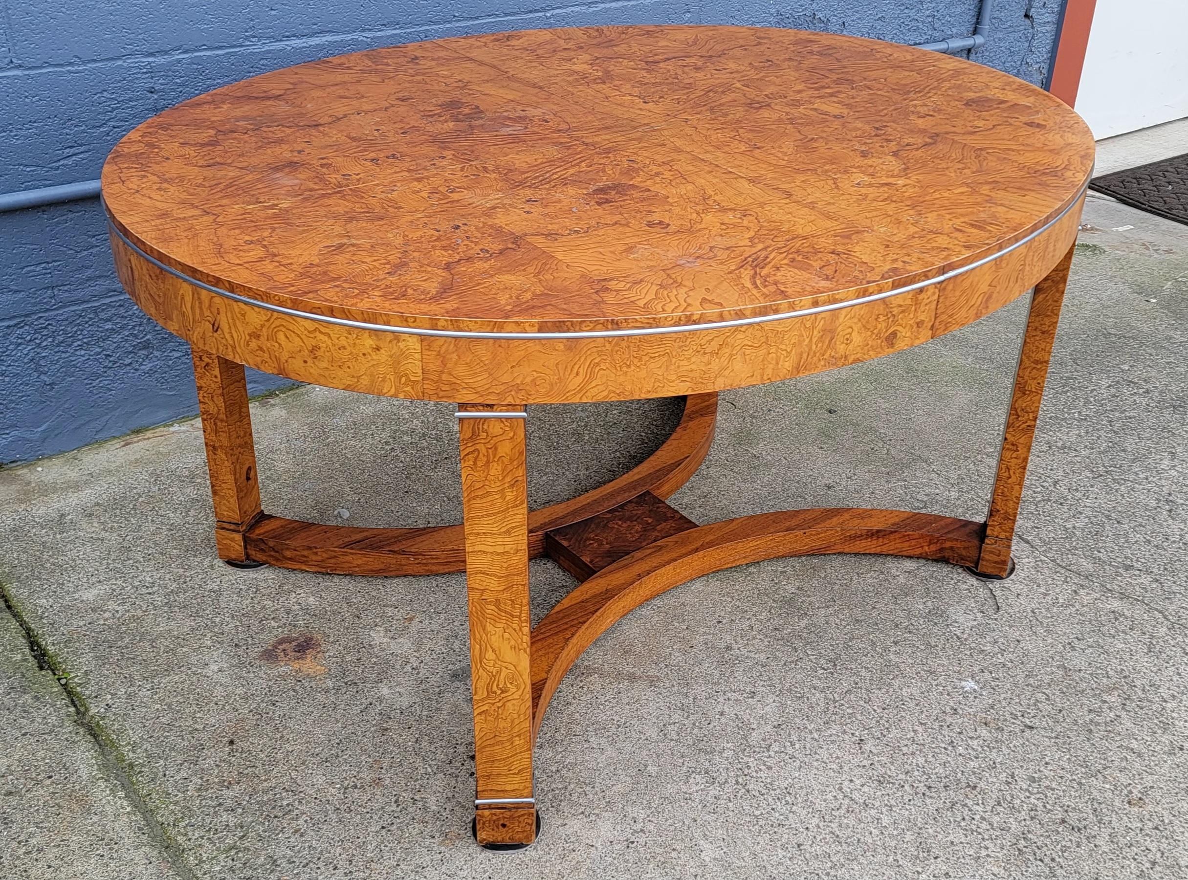 Biedermeier / Art Deco Style Burl Wood Oval Expanding Dining Table In Good Condition In Fulton, CA