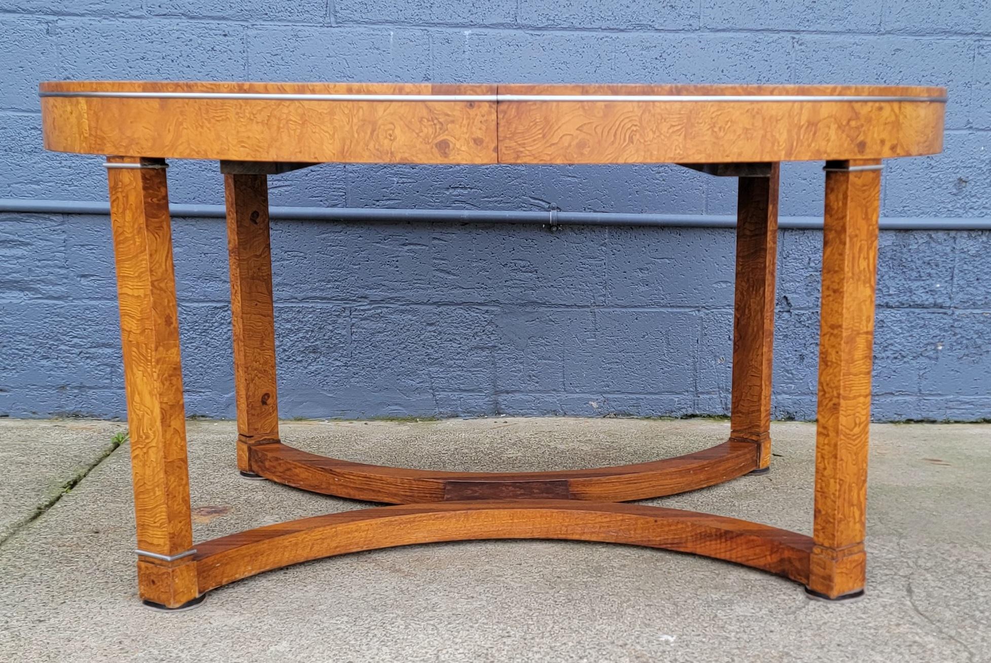 Biedermeier / Art Deco Style Burl Wood Oval Expanding Dining Table 2