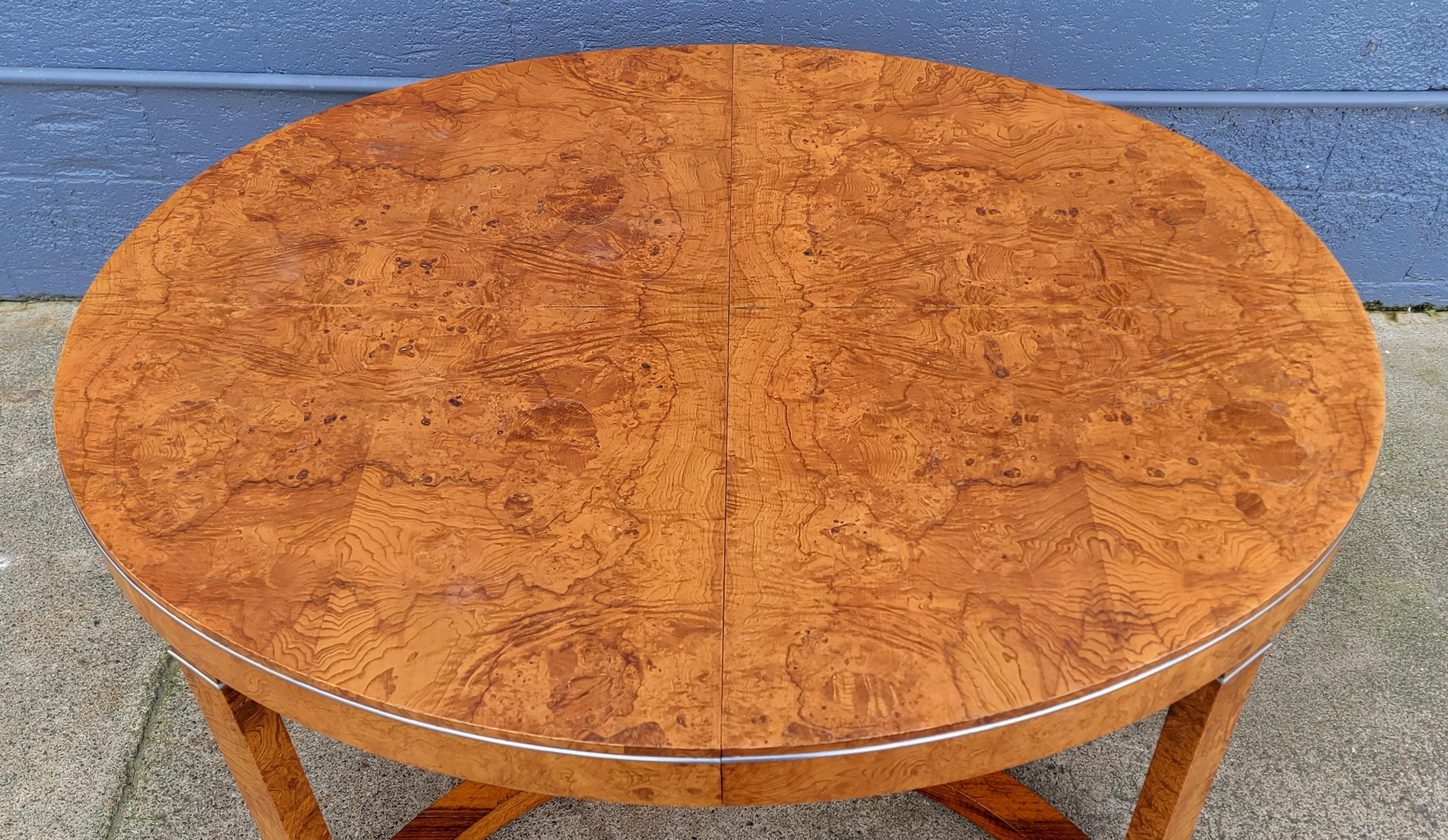 Biedermeier / Art Deco Style Burl Wood Oval Expanding Dining Table 3