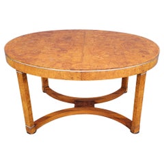 Vintage Biedermeier / Art Deco Style Burl Wood Oval Expanding Dining Table