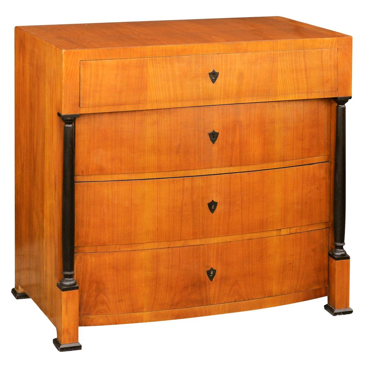 Biedermeier Austrian 1870s Walnut Four-Drawer Commode with Ebonized Columns