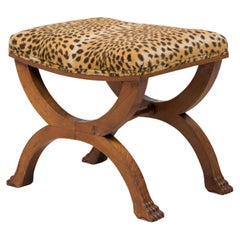Biedermeier Austrian Leopard Print Upholstered Bench
