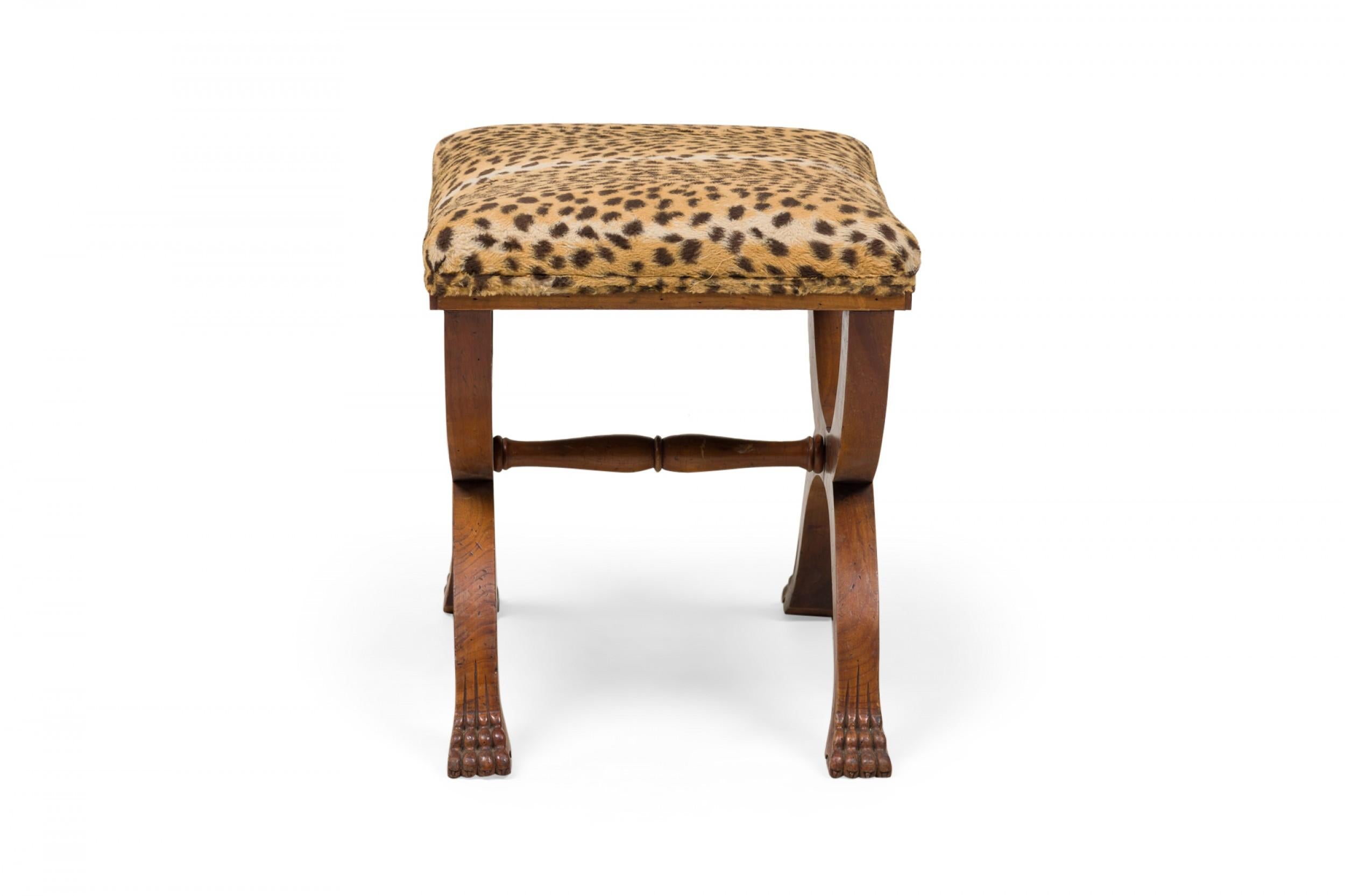 Biedermeier Austrian Leopard Print Upholstered Bench In Good Condition For Sale In New York, NY