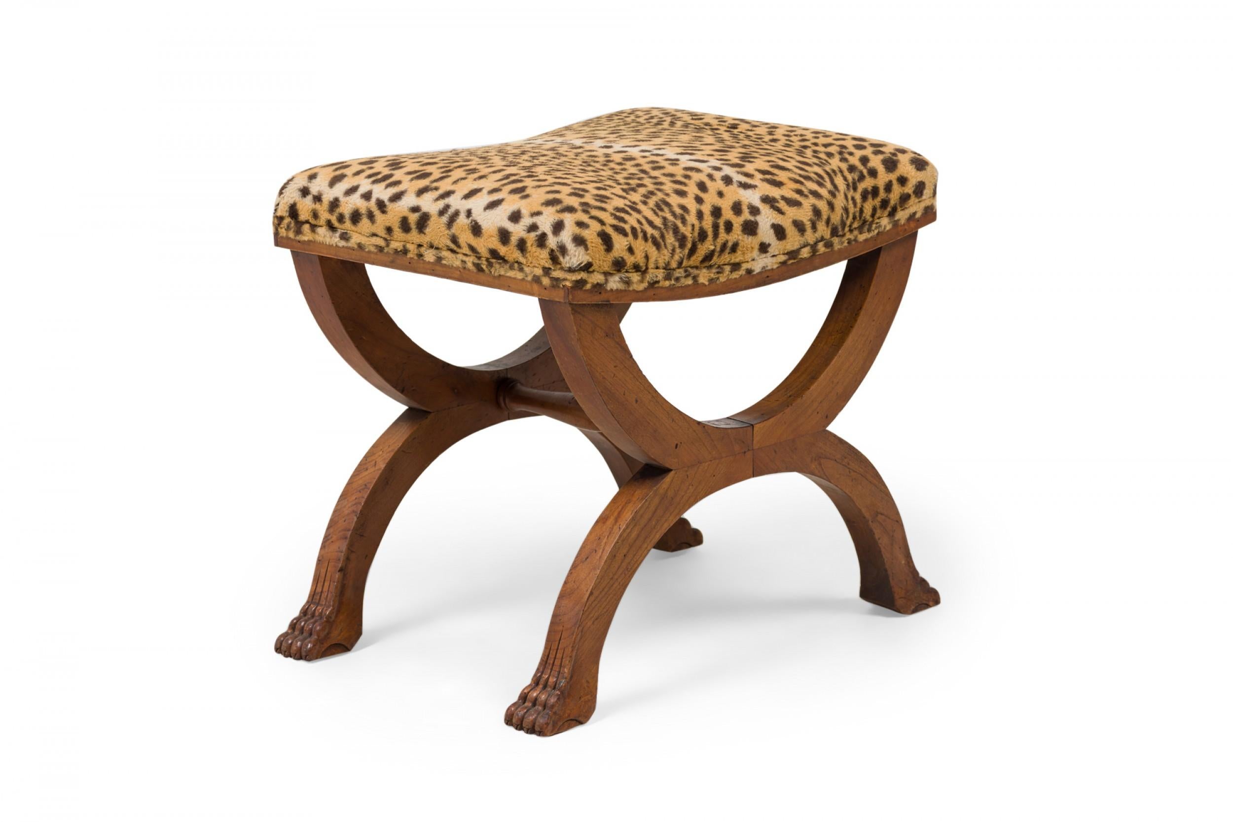 19th Century Biedermeier Austrian Leopard Print Upholstered Bench For Sale