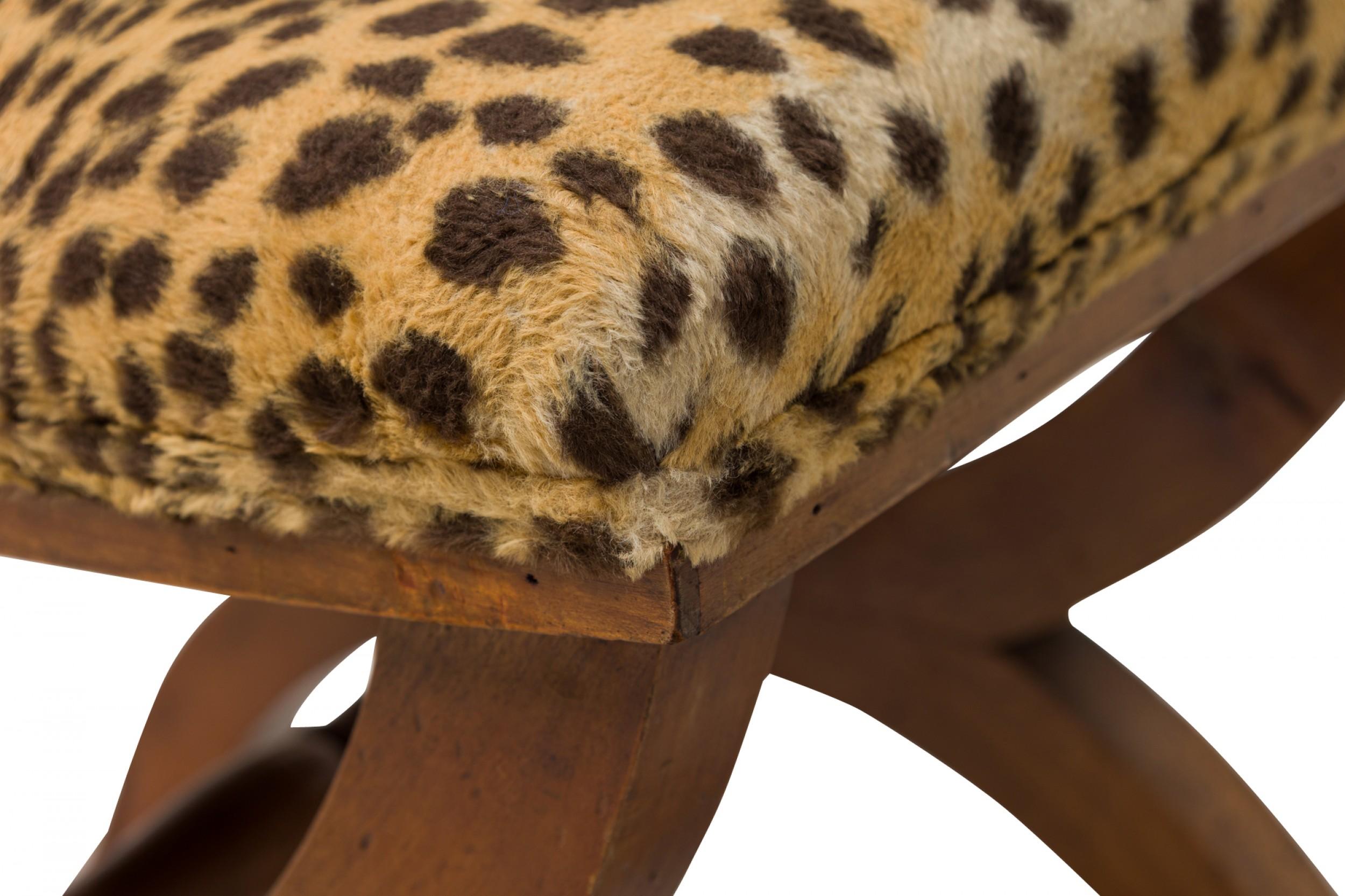 Biedermeier Austrian Leopard Print Upholstered Bench 2