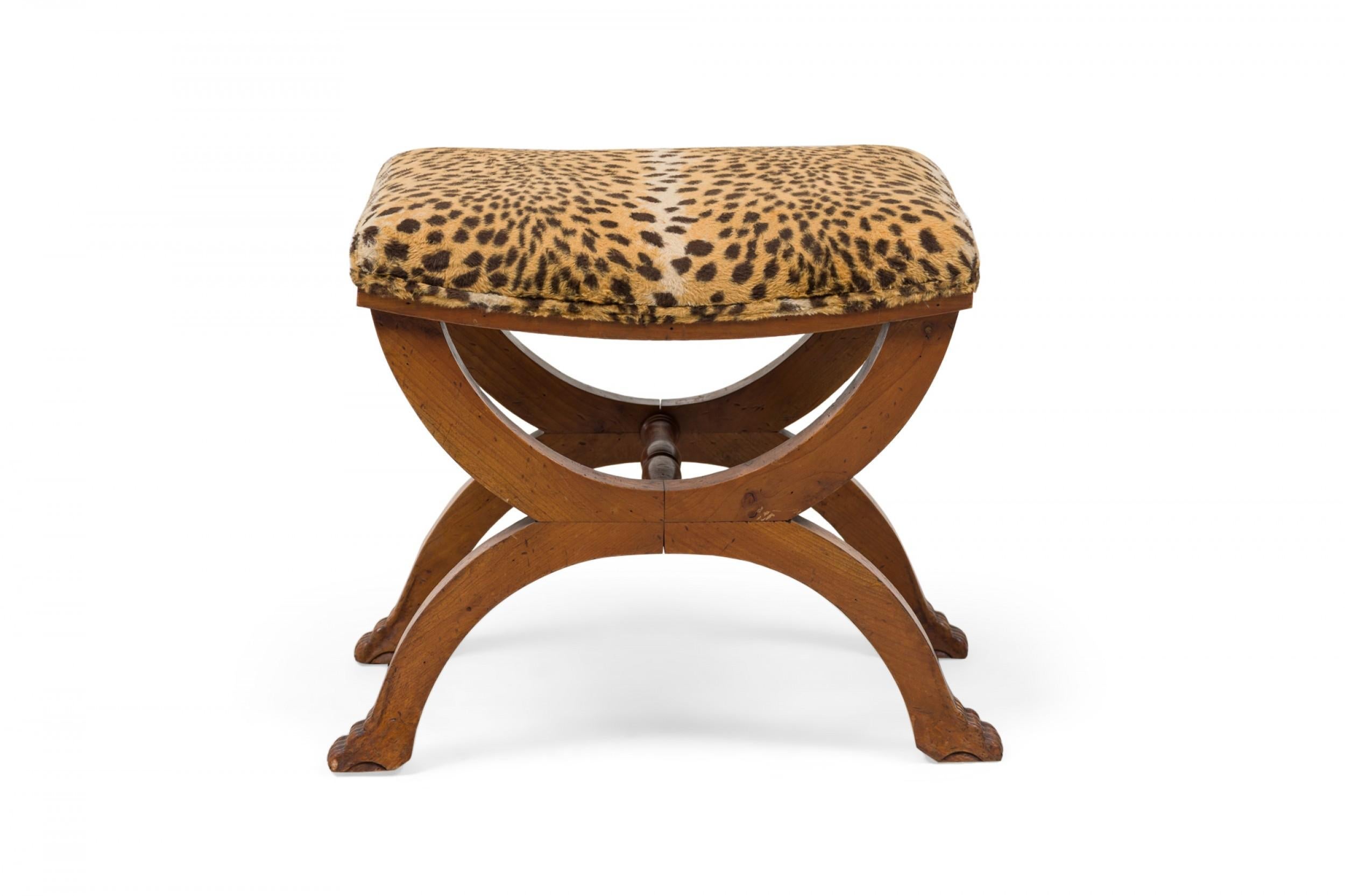 Biedermeier Austrian Leopard Print Upholstered Bench For Sale