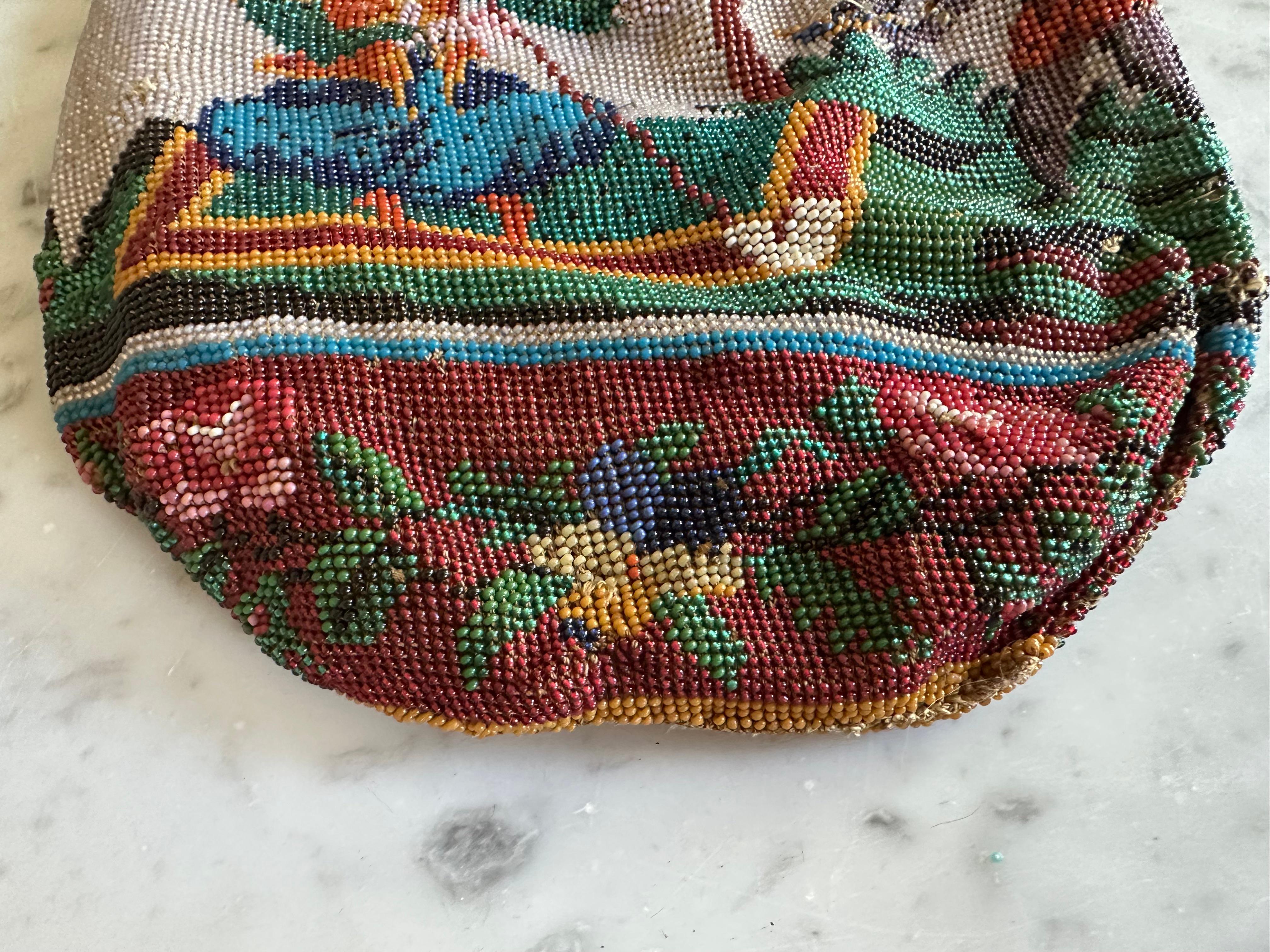 Tissu Sac en perles Biedermeier avec scène orientale - Handcraft du 19e siècle en vente