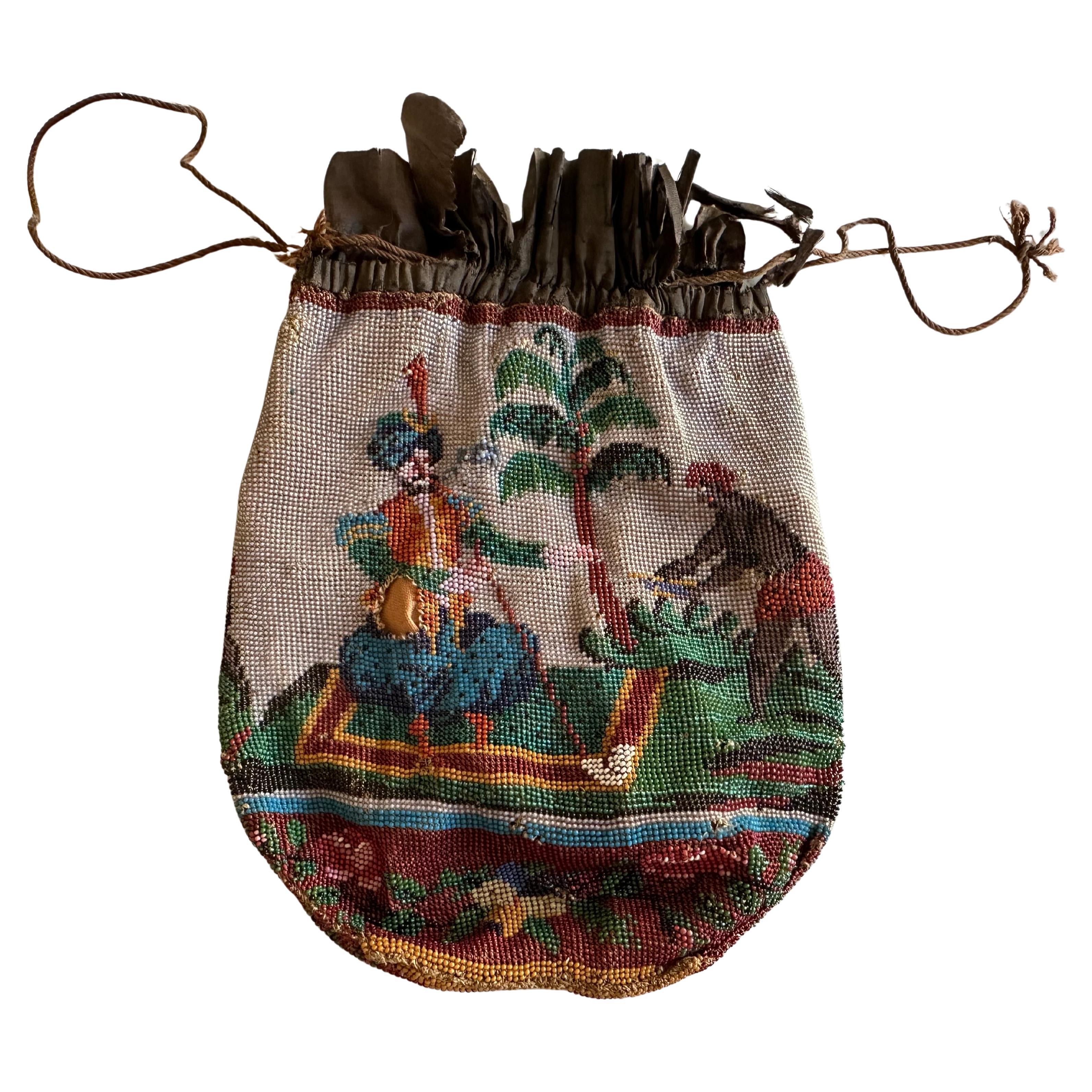 Bolso Biedermeier de Cuentas con Escena Oriental - Aguja Artesanal Siglo XIX