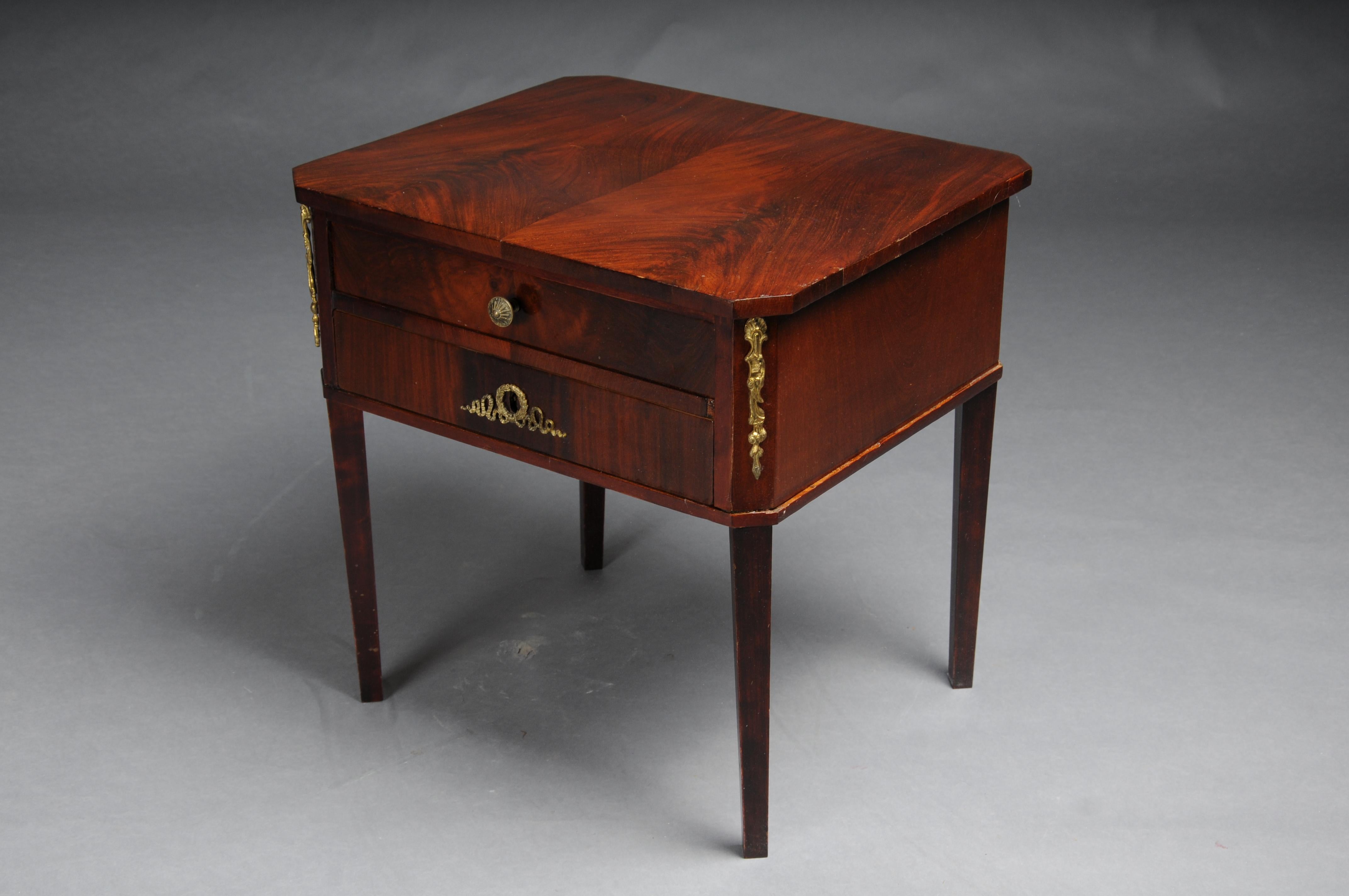 Brass Biedermeier bedside table, circa 1830, mahogany For Sale
