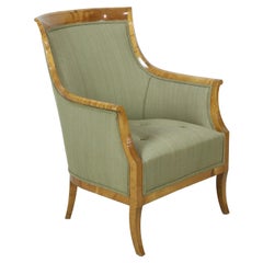 Biedermeier Beech and Sage Green Tufted and Upholstered Bergere