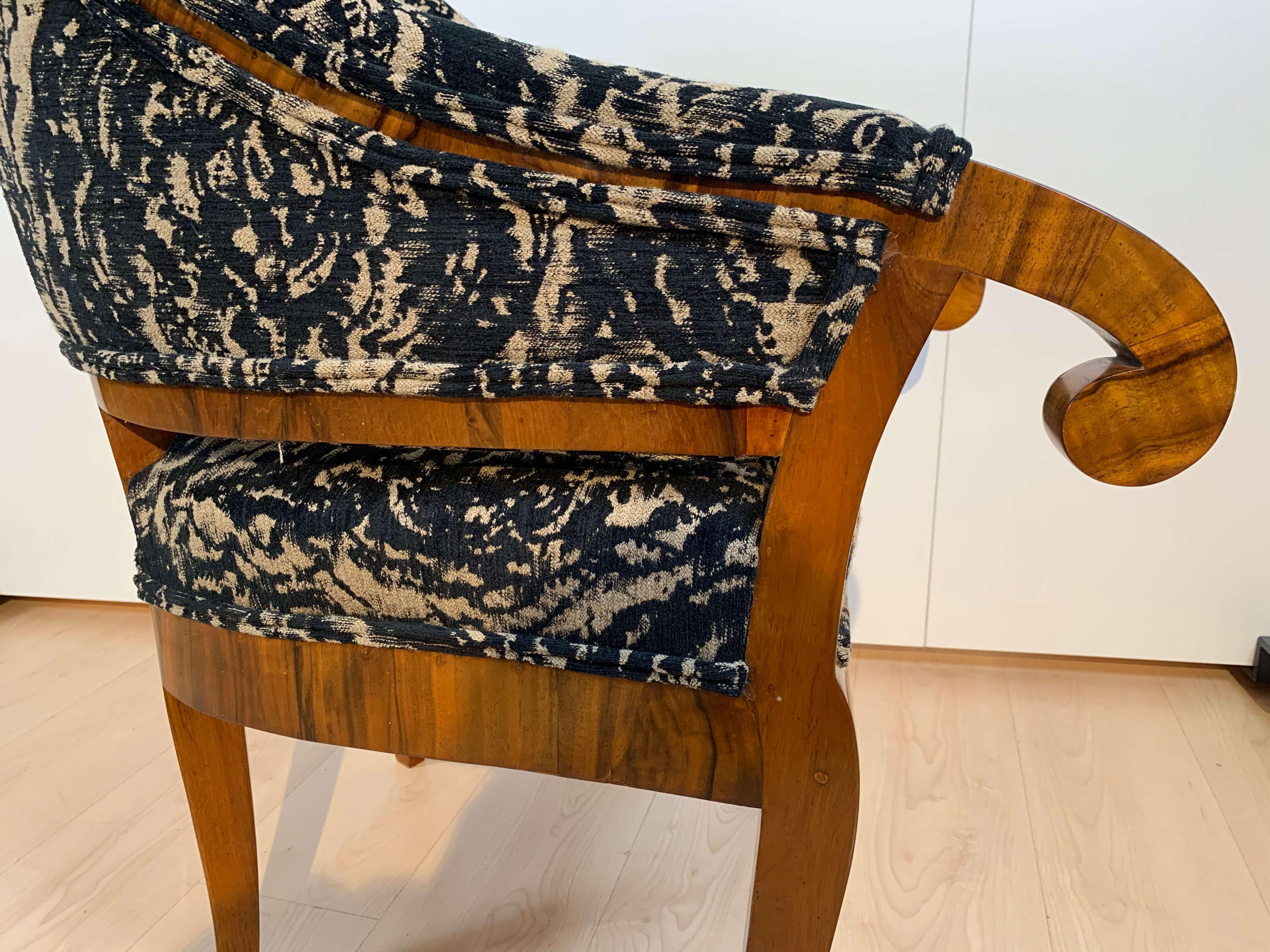 Biedermeier Bergere Chair, Walnut, Black-Brown Fabric, South Germany circa 1830 6
