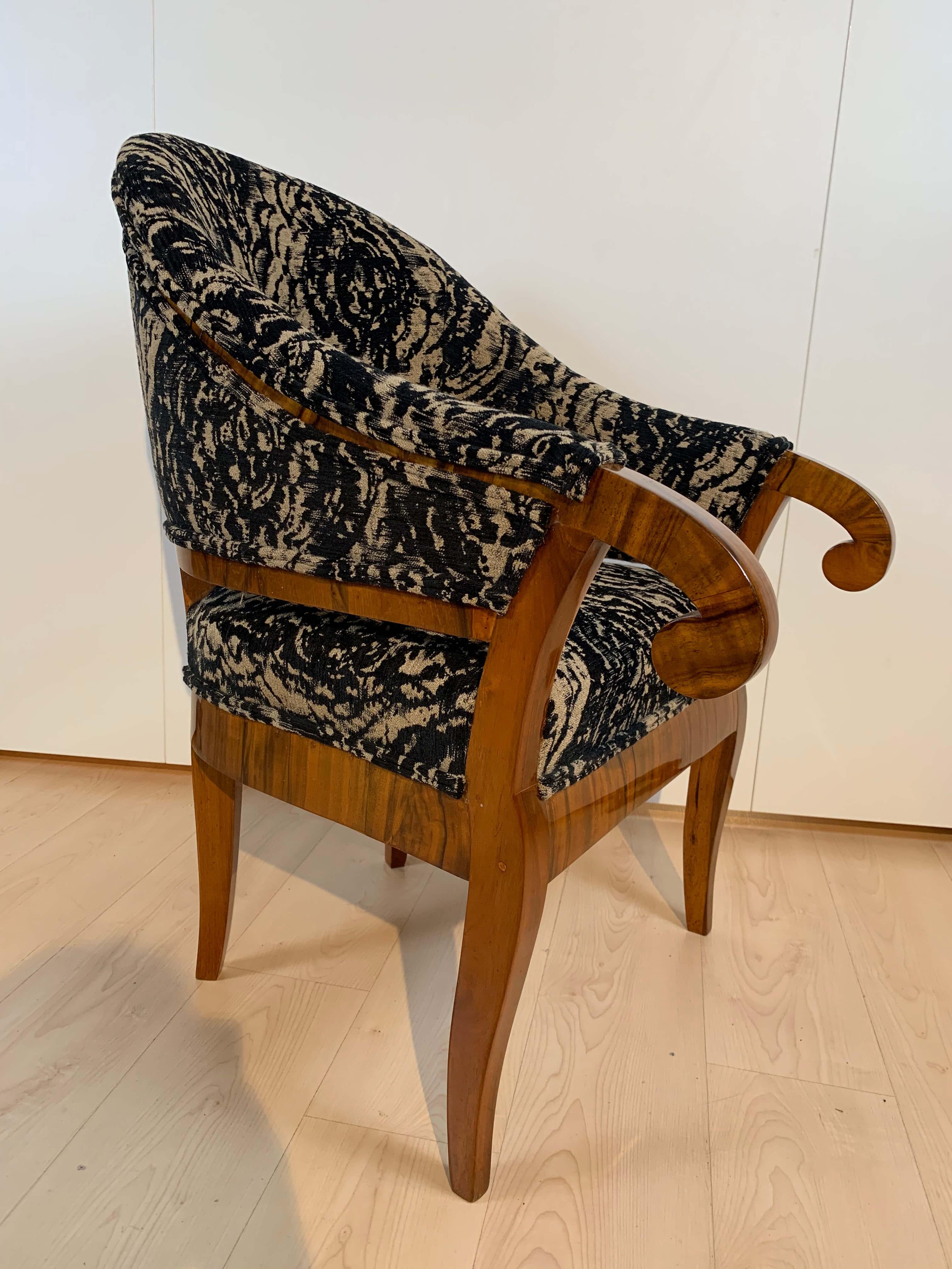 Biedermeier Bergere Chair, Walnut, Black-Brown Fabric, South Germany circa 1830 7