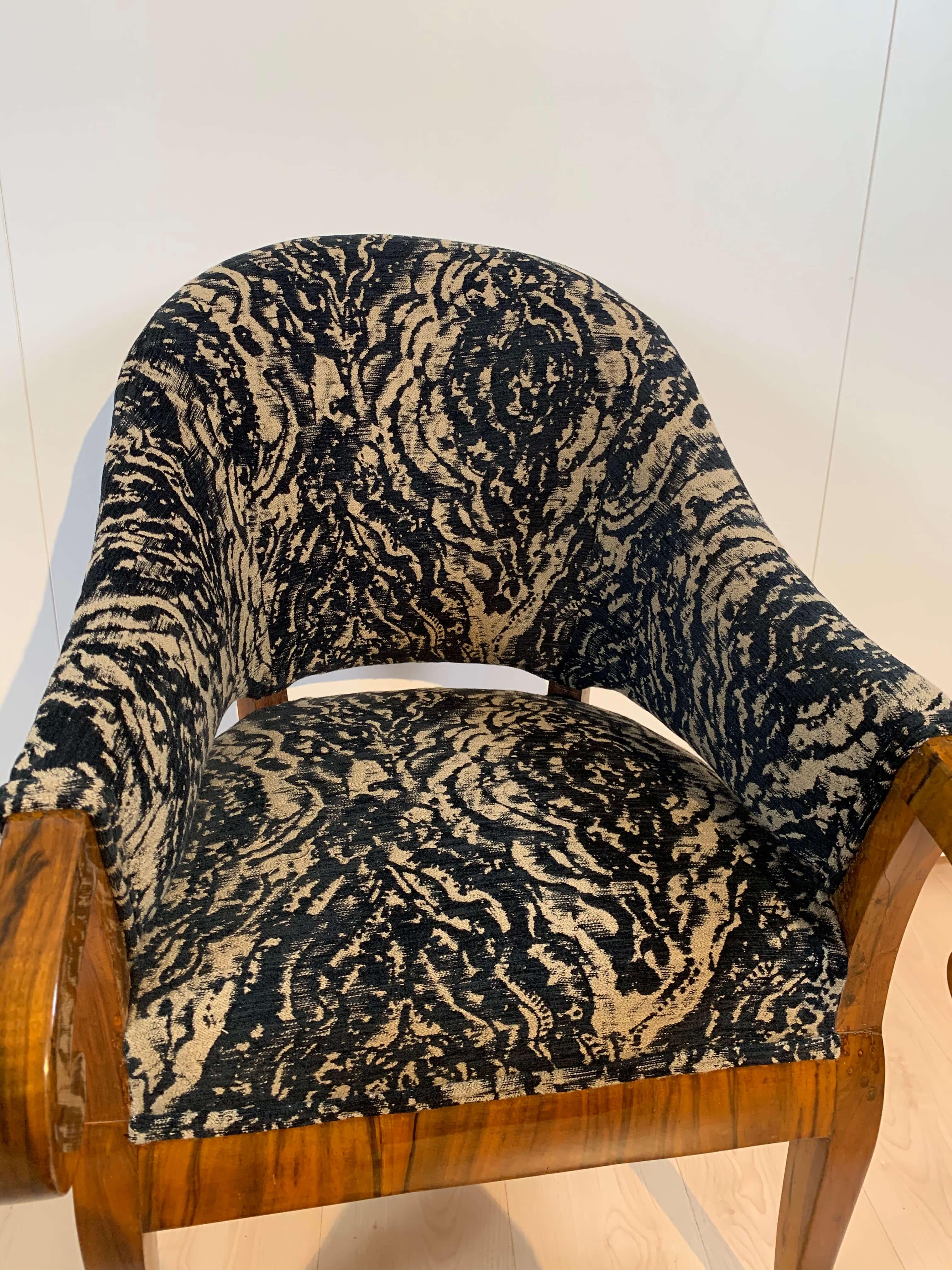 Biedermeier Bergere Chair, Walnut, Black-Brown Fabric, South Germany circa 1830 9