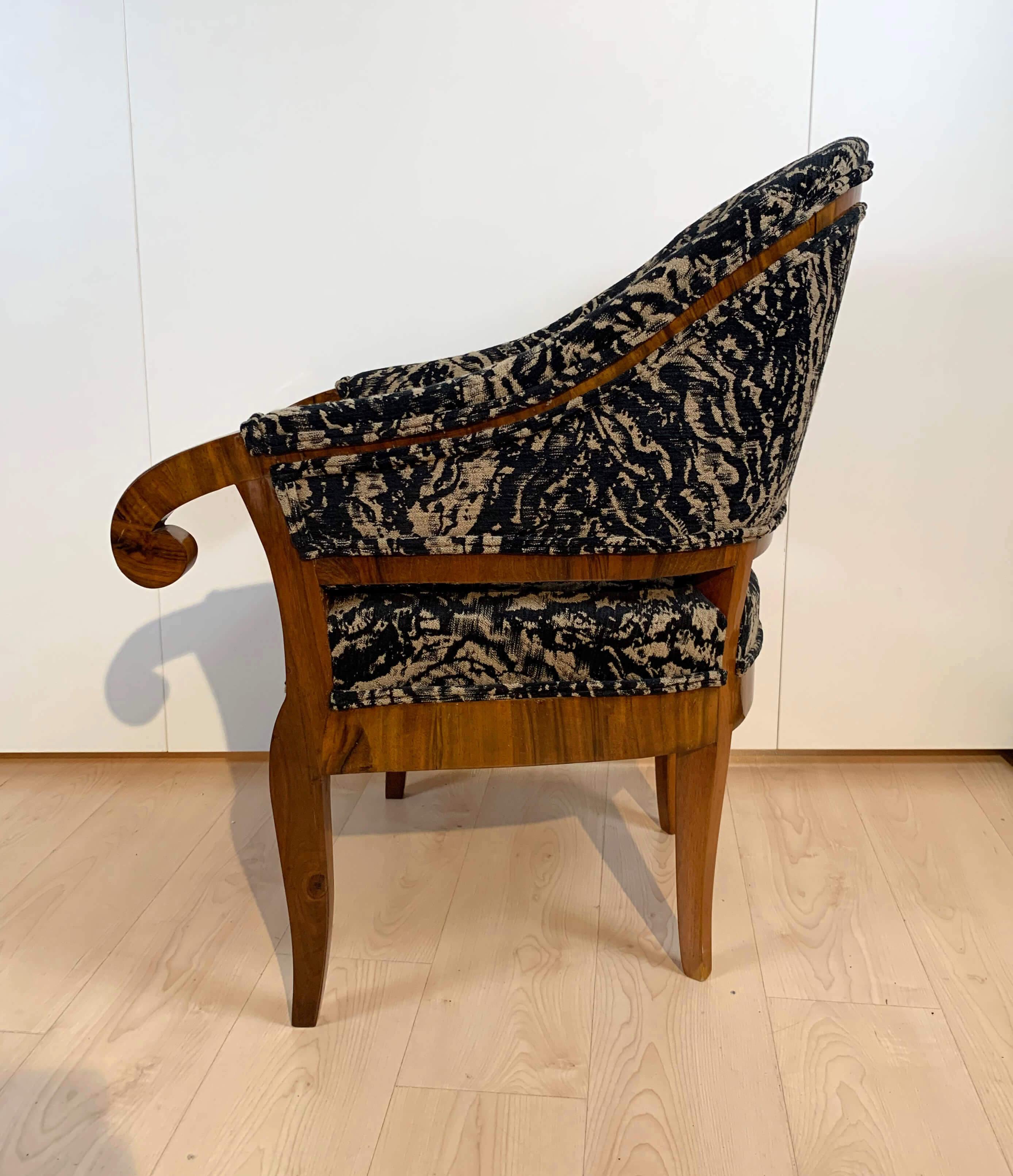 Biedermeier Bergere Chair, Walnut, Black-Brown Fabric, South Germany circa 1830 1