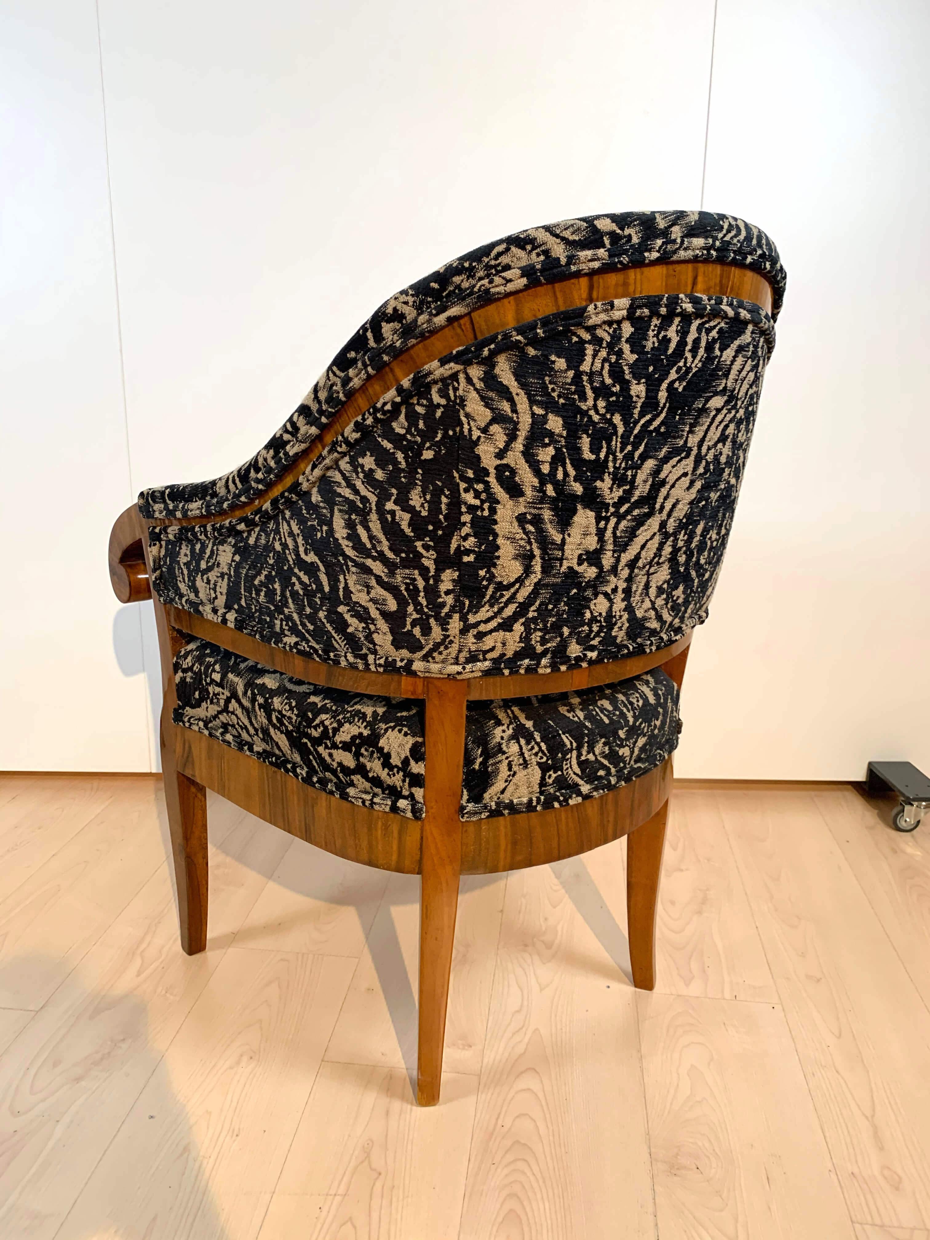 Biedermeier Bergere Chair, Walnut, Black-Brown Fabric, South Germany circa 1830 2