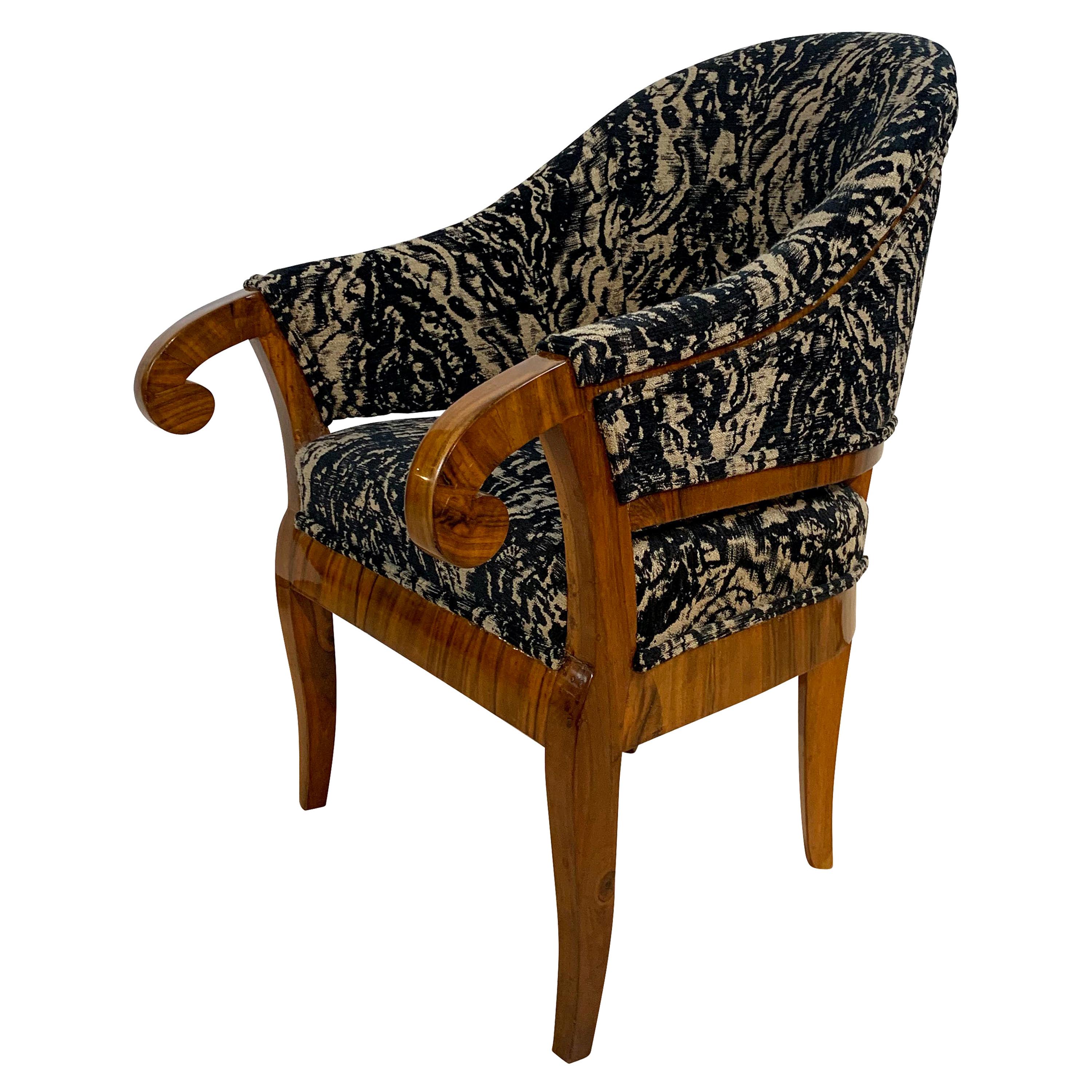 Biedermeier Bergere Chair, Walnut, Black-Brown Fabric, South Germany circa 1830