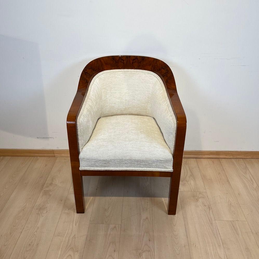 Austrian Biedermeier Bergere Chair, Walnut, Creme Velvet, Austria, circa 1840 For Sale