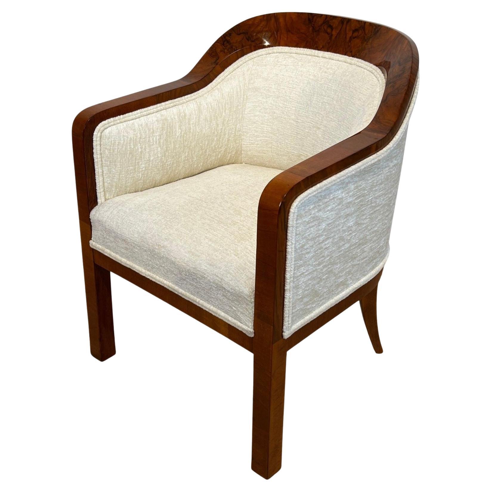 Biedermeier Bergere Chair, Walnut, Creme Velvet, Austria, circa 1840 For Sale