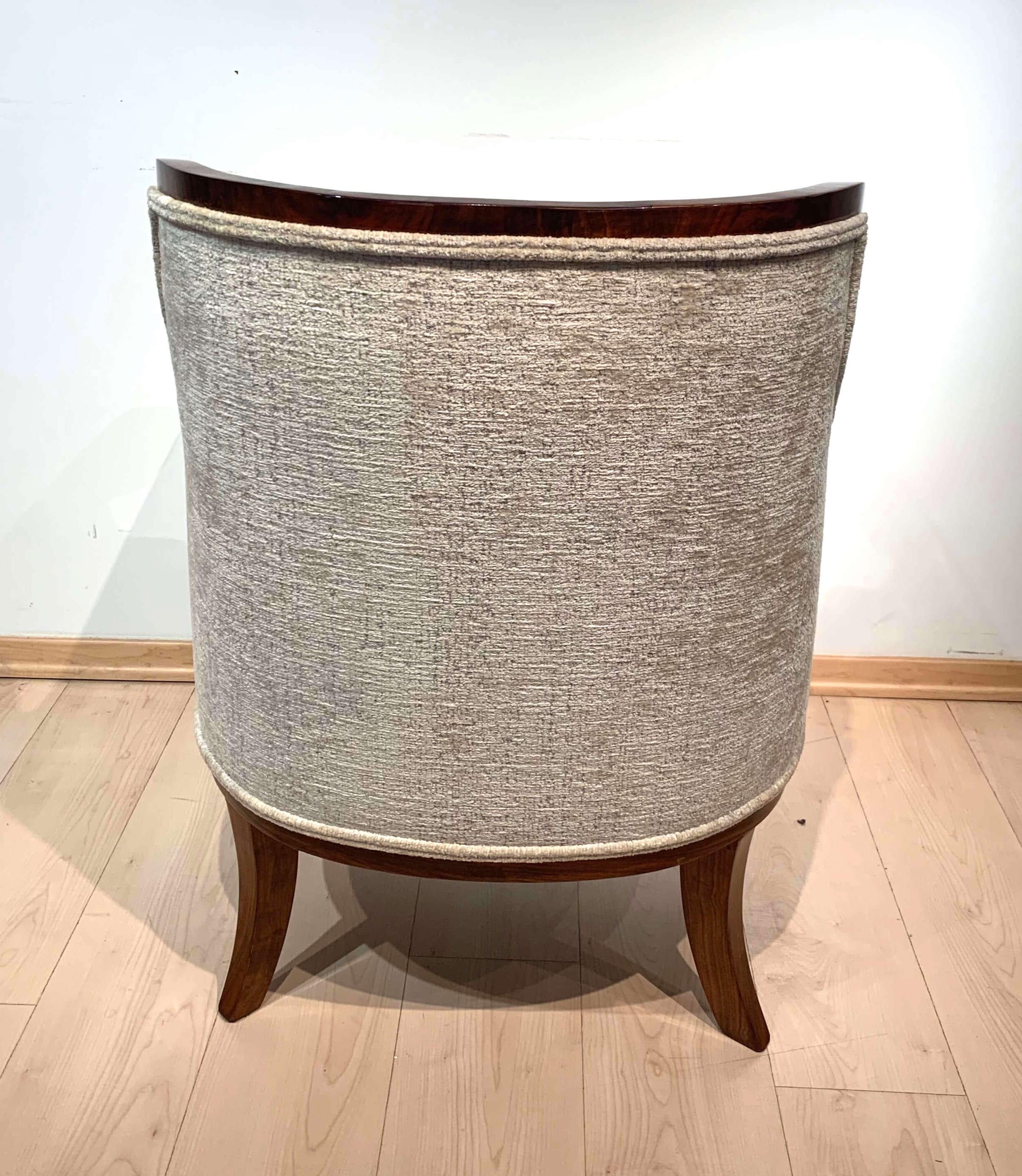Early 19th Century Biedermeier Bergère Chairs, Walnut Veneer, Crème Velvet, Austria, circa 1825