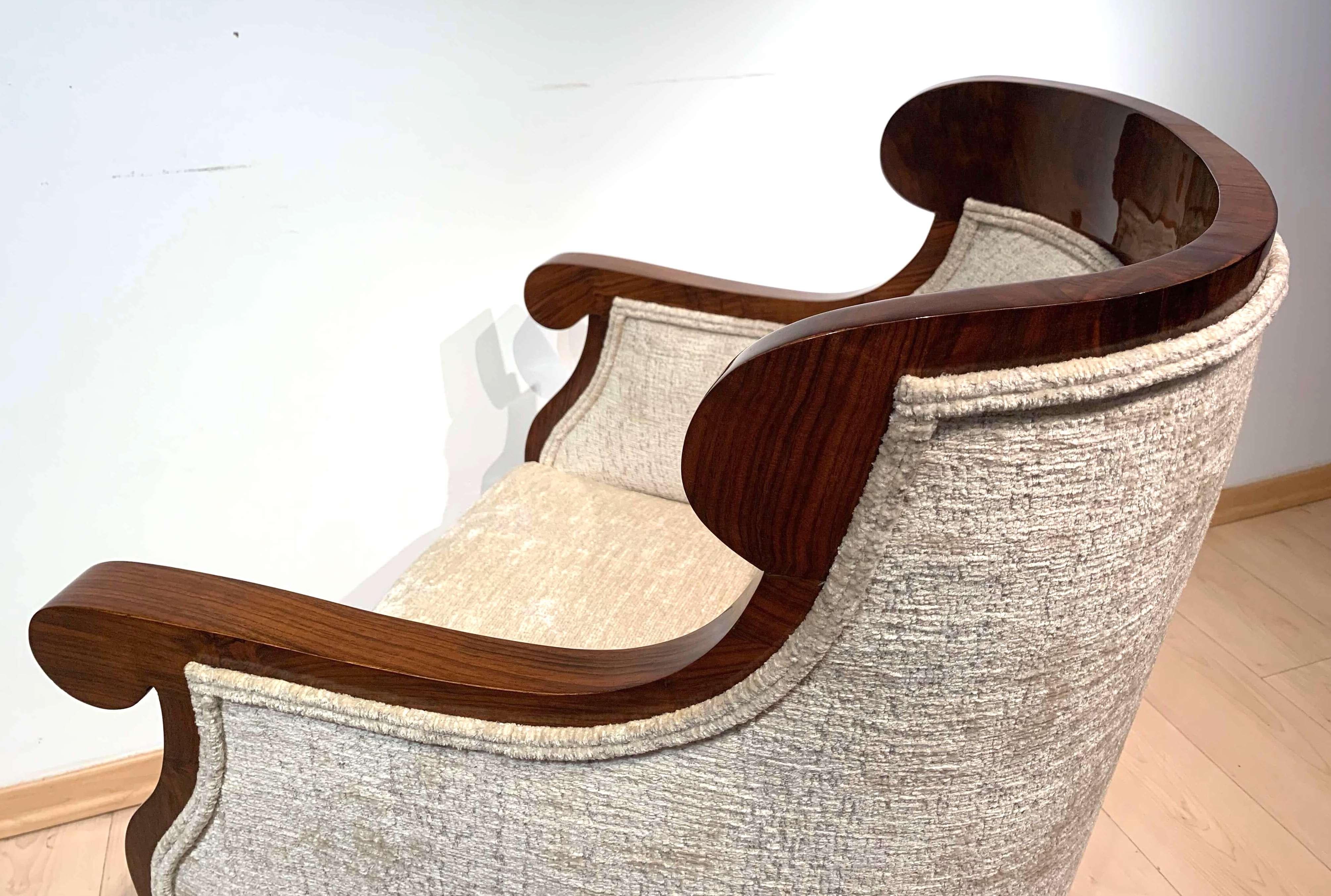 Biedermeier Bergère Chairs, Walnut Veneer, Crème Velvet, Austria, circa 1825 2