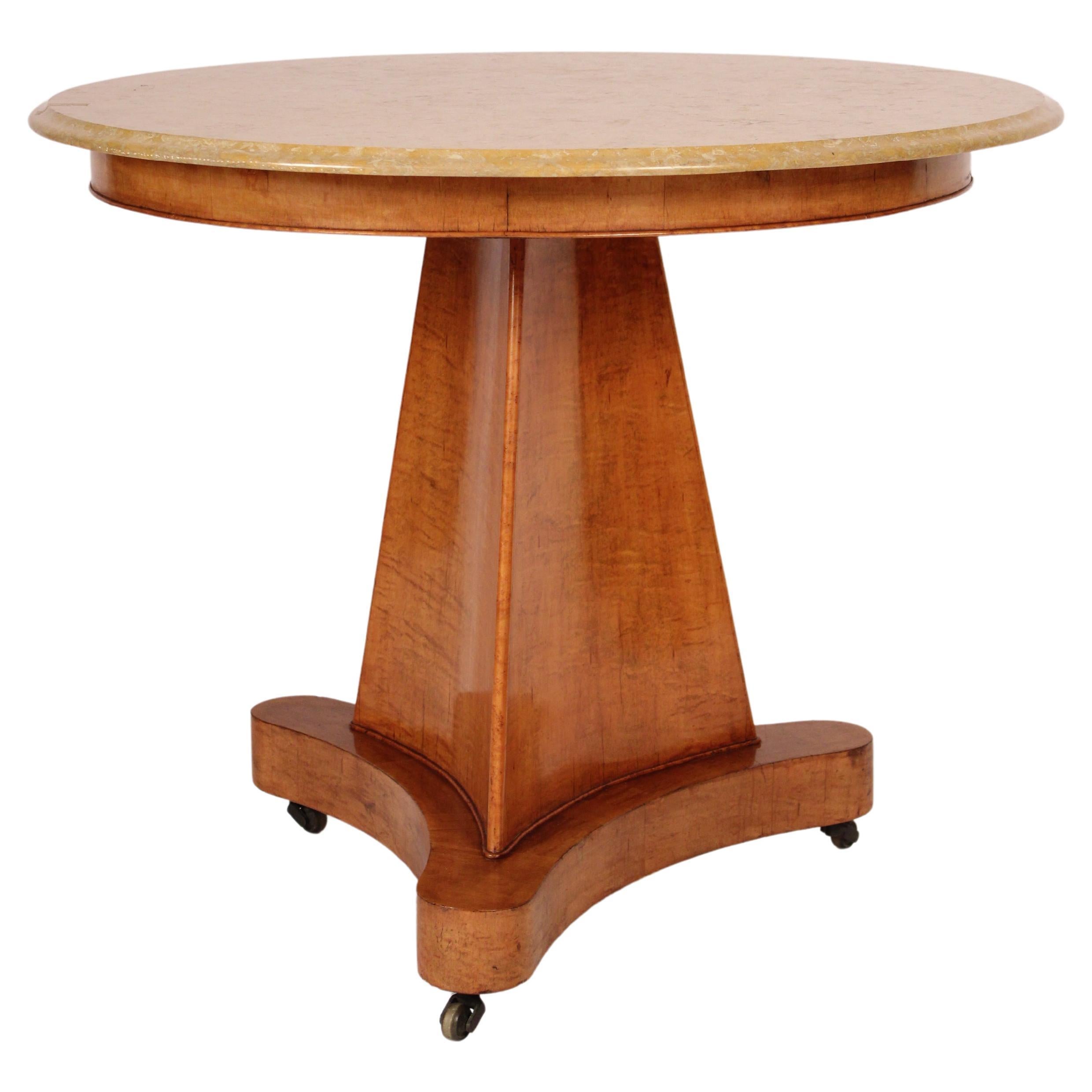 Biedermeier Birch Center table With Marble Top