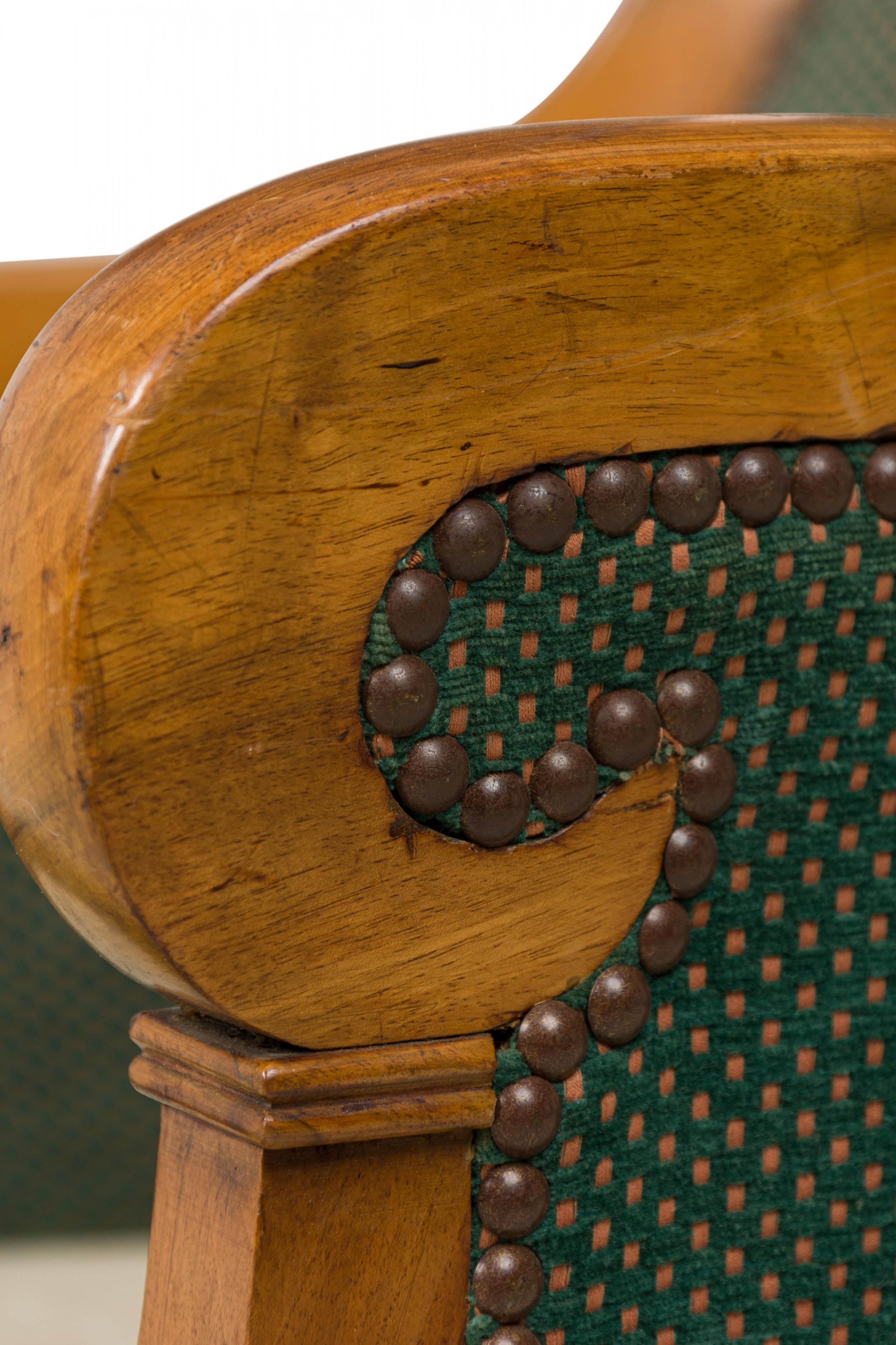Biedermeier Birch Veneer Green Upholstered Bergere Armchair For Sale 4