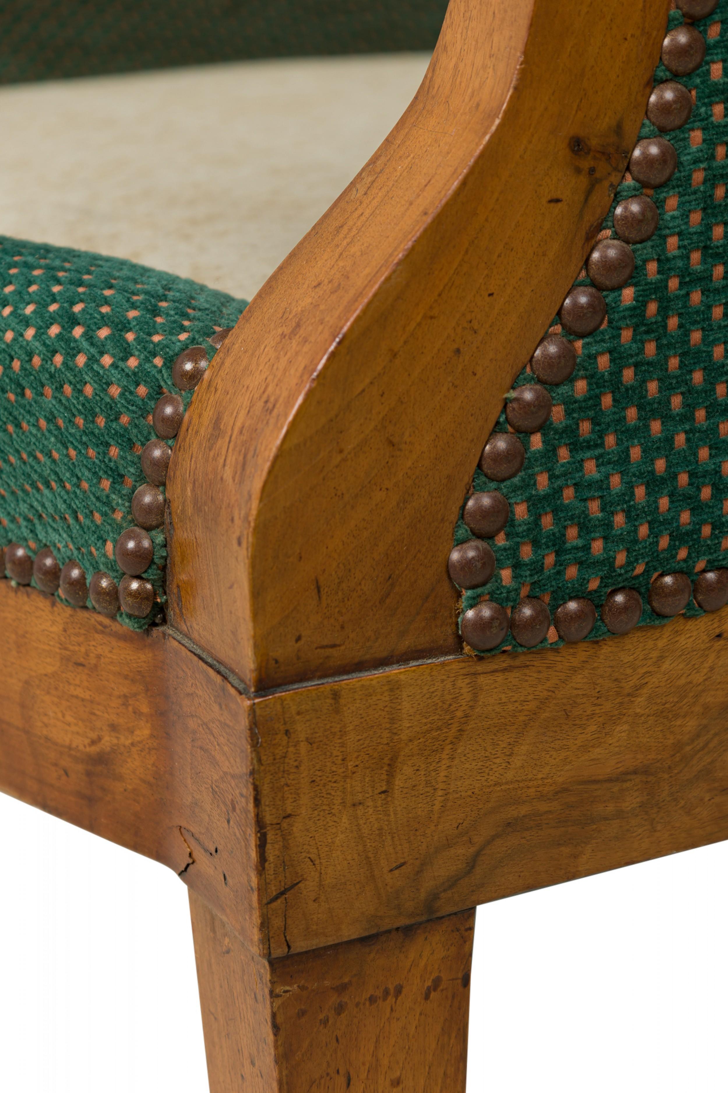 Biedermeier Birch Veneer Green Upholstered Bergere Armchair For Sale 5