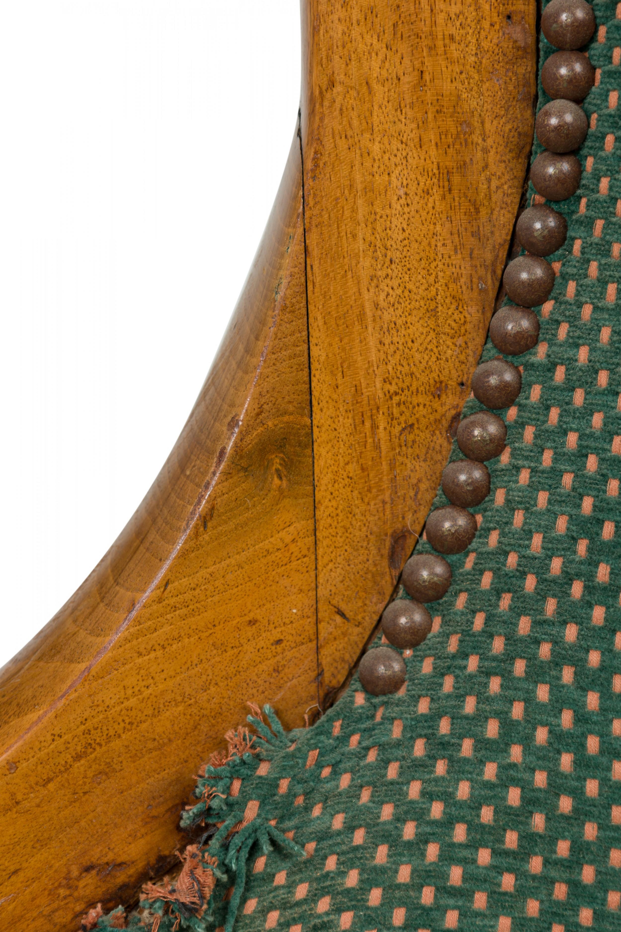 Biedermeier Birch Veneer Green Upholstered Bergere Armchair For Sale 3