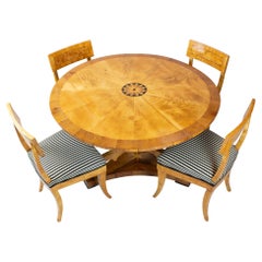 Biedermeier Birch Wood Dining Room Set, One Table & Four Chairs