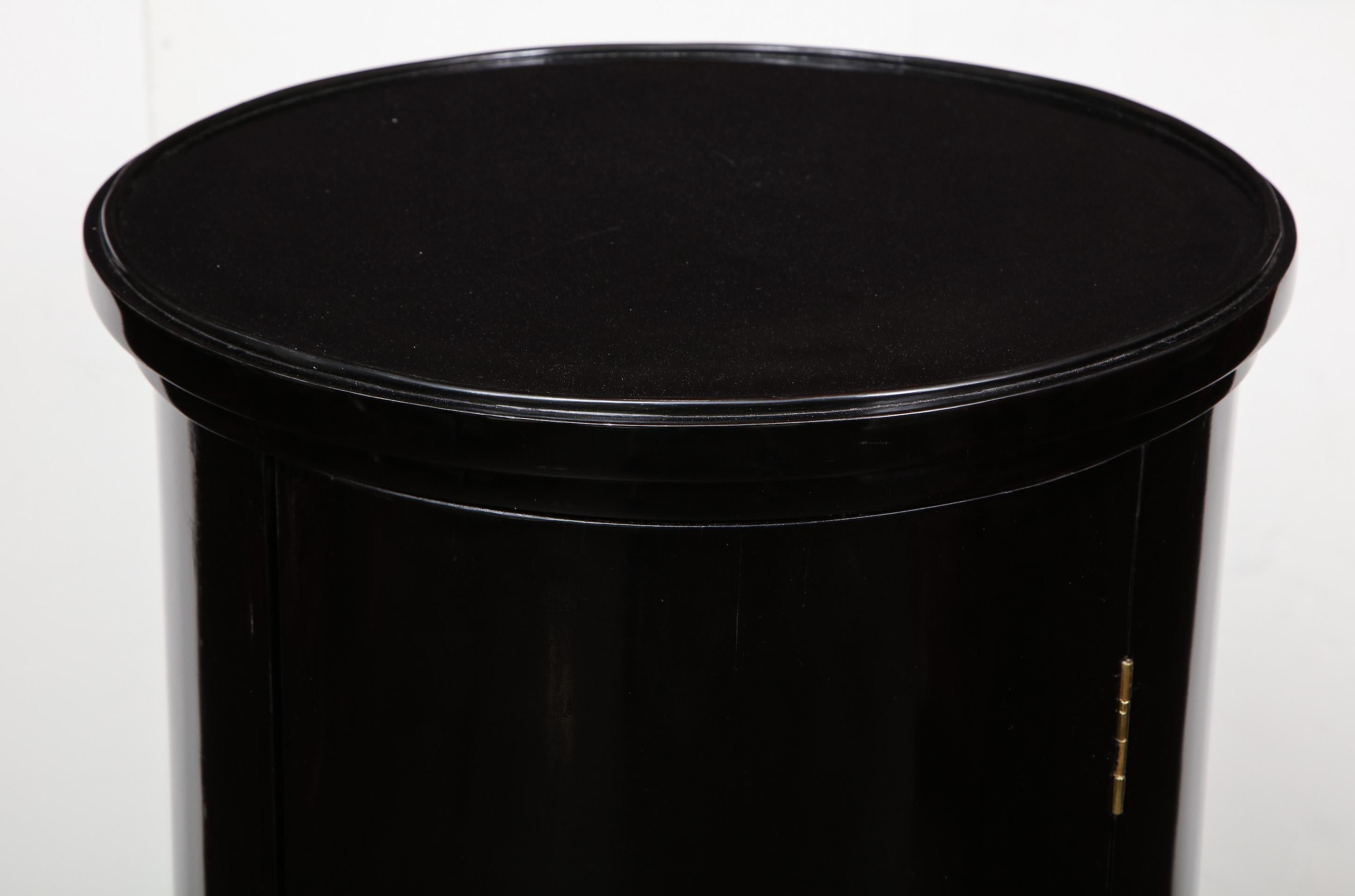Wood Biedermeier Black Lacquer Drum Cabinet