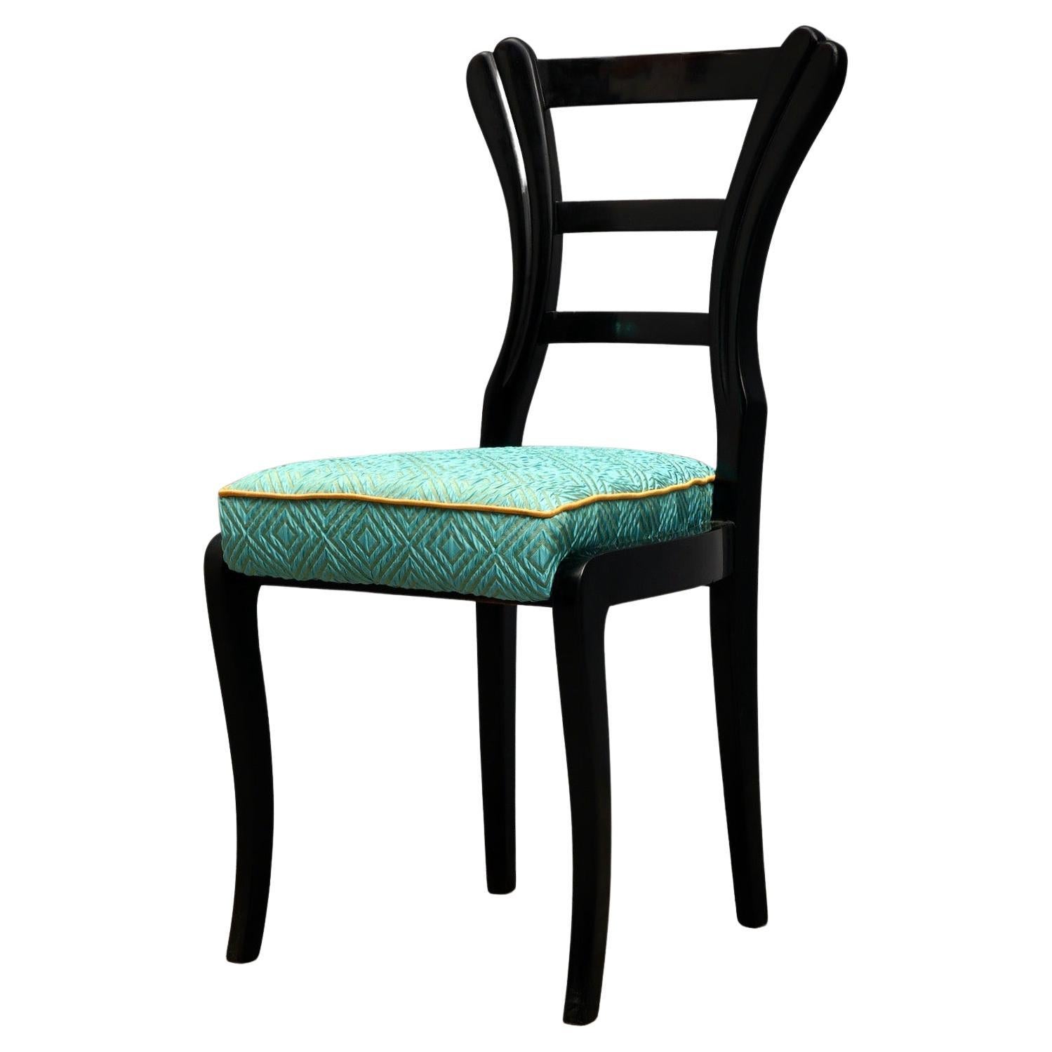 Biedermeier Black Lacquered and Azure Silk Fabric Austrian Chairs, 1820