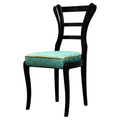 Antique Biedermeier Black Lacquered and Azure Silk Fabric Austrian Chairs, 1820
