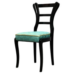 Chaises autrichiennes Biedermeier laquées noires et tissu de soie azur, 1820