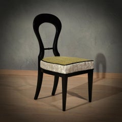 Biedermeier Black Wood and Green Velvet Dinning Room Chairs, 1830