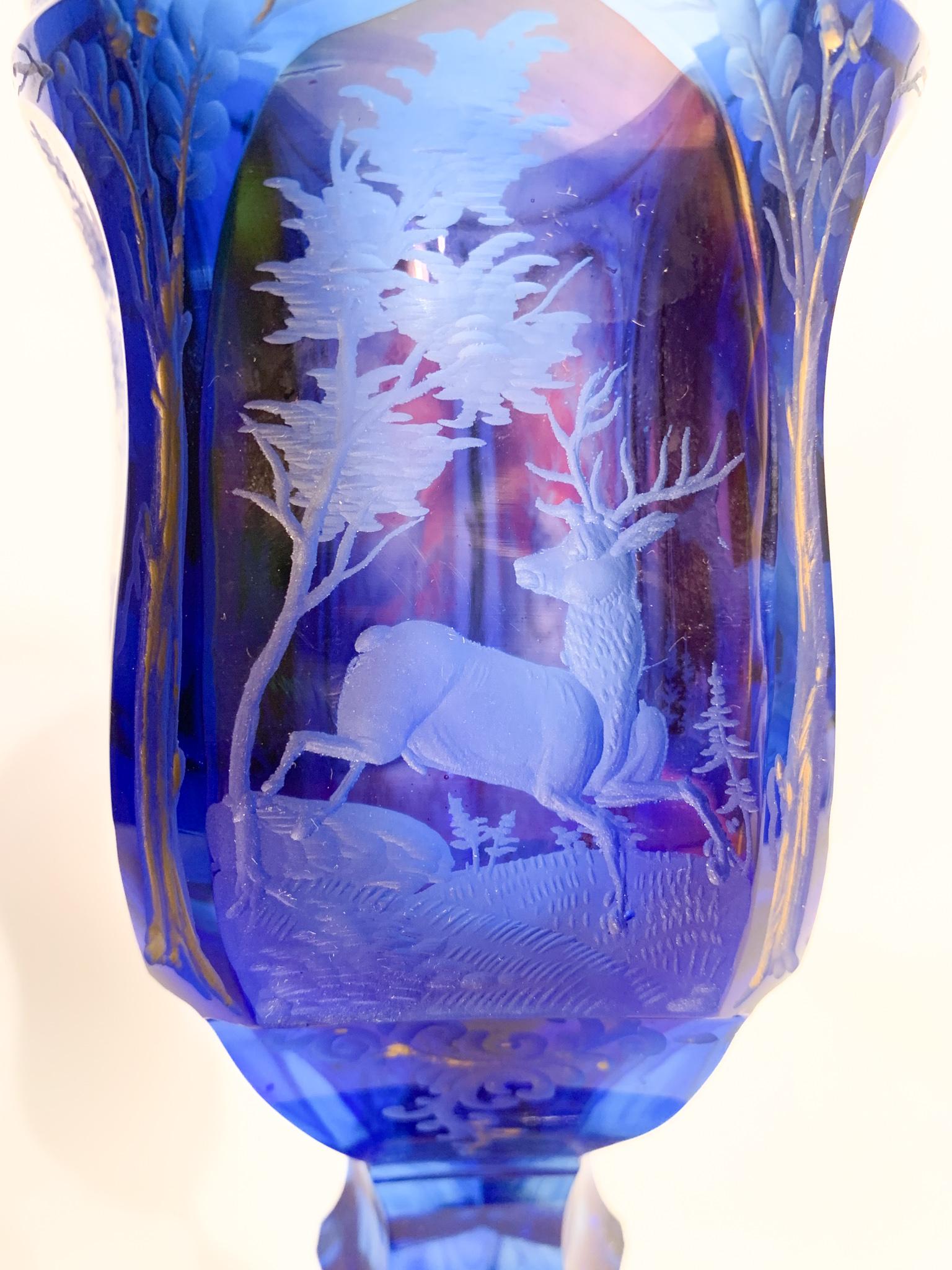 Biedermeier Blue and Red Crystal Glass with Acid Decoration from the 1800s 4