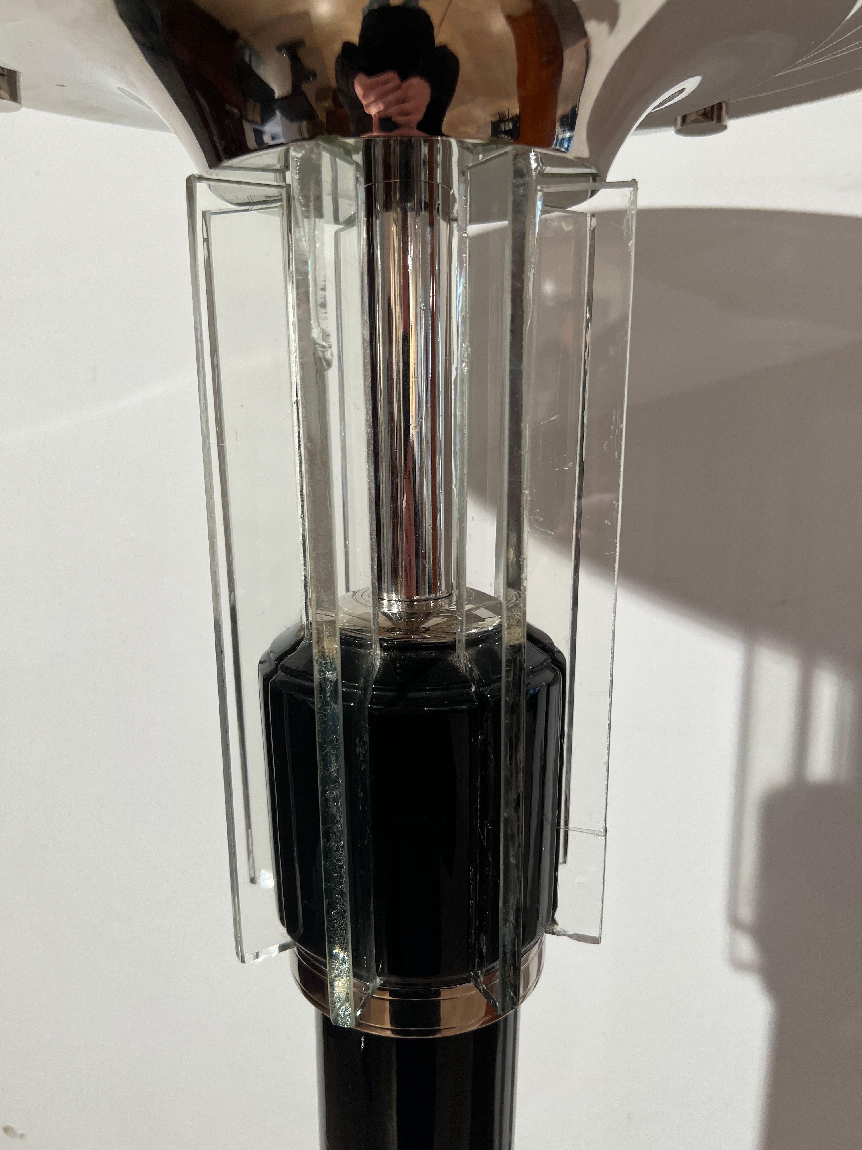 Brass Art Deco Floor Lamp, Black Lacquer, Nickel and Glass, France circa 1930