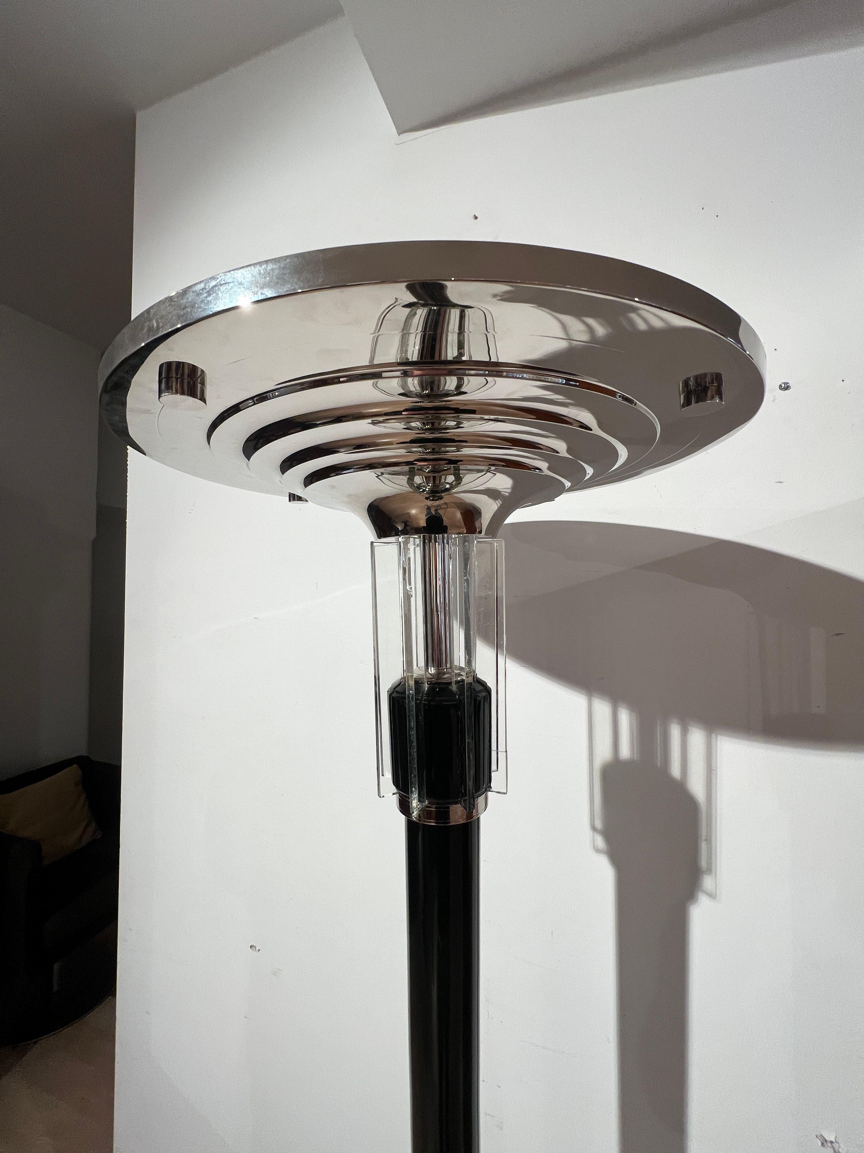 Art Deco Floor Lamp, Black Lacquer, Nickel and Glass, France circa 1930 1